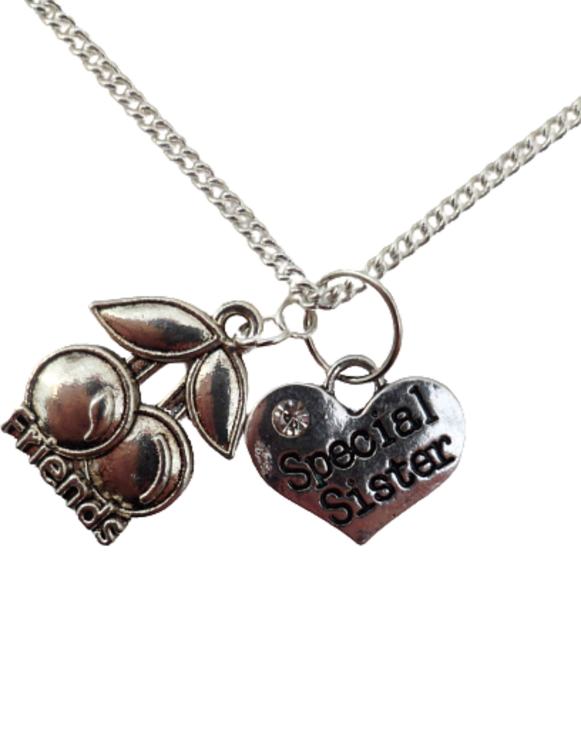 Sterling Silver Plated Heart Pendant Necklace for Sisters - Best Friend Gift with Cherry Gemstone Charm | Perfect for Birthdays, Anniversaries & Valentine's Day Gifts