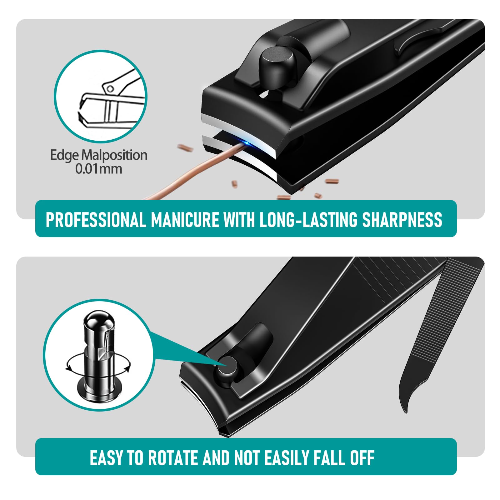 Premium Stainless Steel Nail Clippers Set - Heavy Duty Black Matte Nail Clipper with Nail File, Professional Fingernail & Toenail Cutters for Men & Women - Perfect Grooming Kit & Christmas Gift in Elegant Tin Case - Ideal for Travel, Home Use, and Salon Professionals