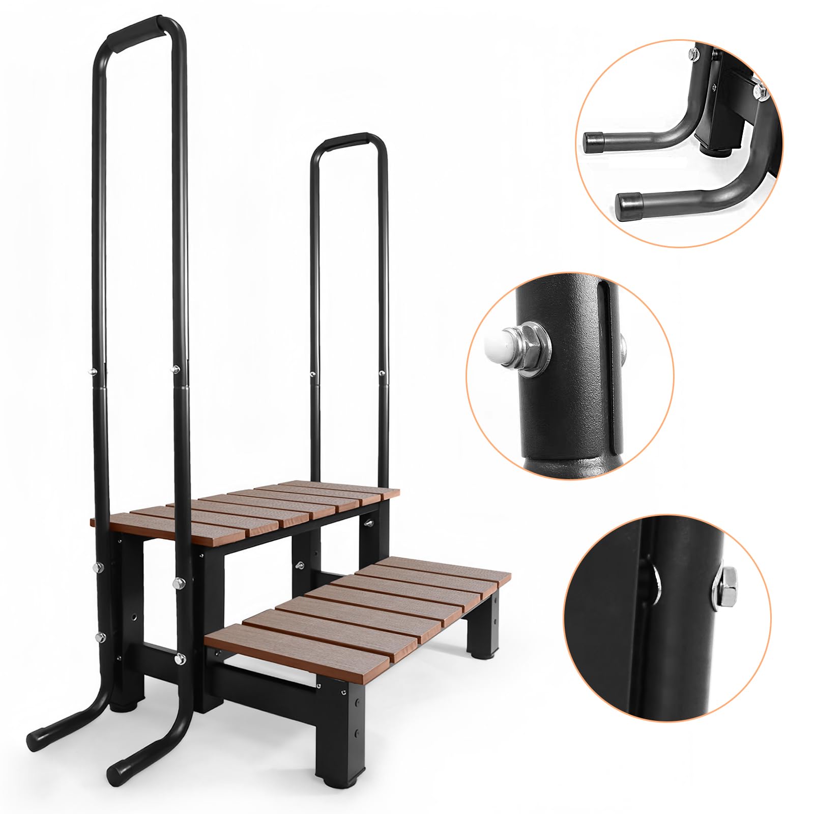 Above Ground Pool & Hot Tub Ladder with 2 Handrails - 600 LB Capacity Non-Slip Spa Steps for Travel Trailers, Campers & 5th Wheels - Durable 2-Step Design for Safe Entry/Exit in Backyard, RV Parks & Vacation Homes