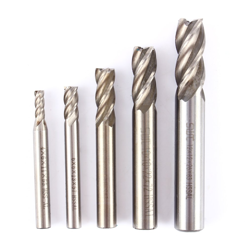 4-Flute HSS End Mill Bits Set (4mm-12mm) - CNC Straight Shank Drill Bits for Metal Cutting - High Speed Steel Milling Cutter Tools for Aluminum, Steel & Wood - Perfect for CNC Machines, Lathes & DIY Projects