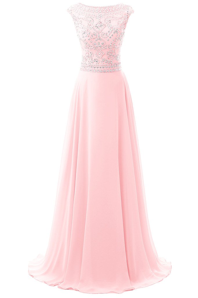 Elegant Long Chiffon Bridesmaid Dress with Cap Sleeves and Beaded Details - Pink Evening Gown for Women Size US 22 Plus | Perfect for Weddings, Proms, and Formal Events
