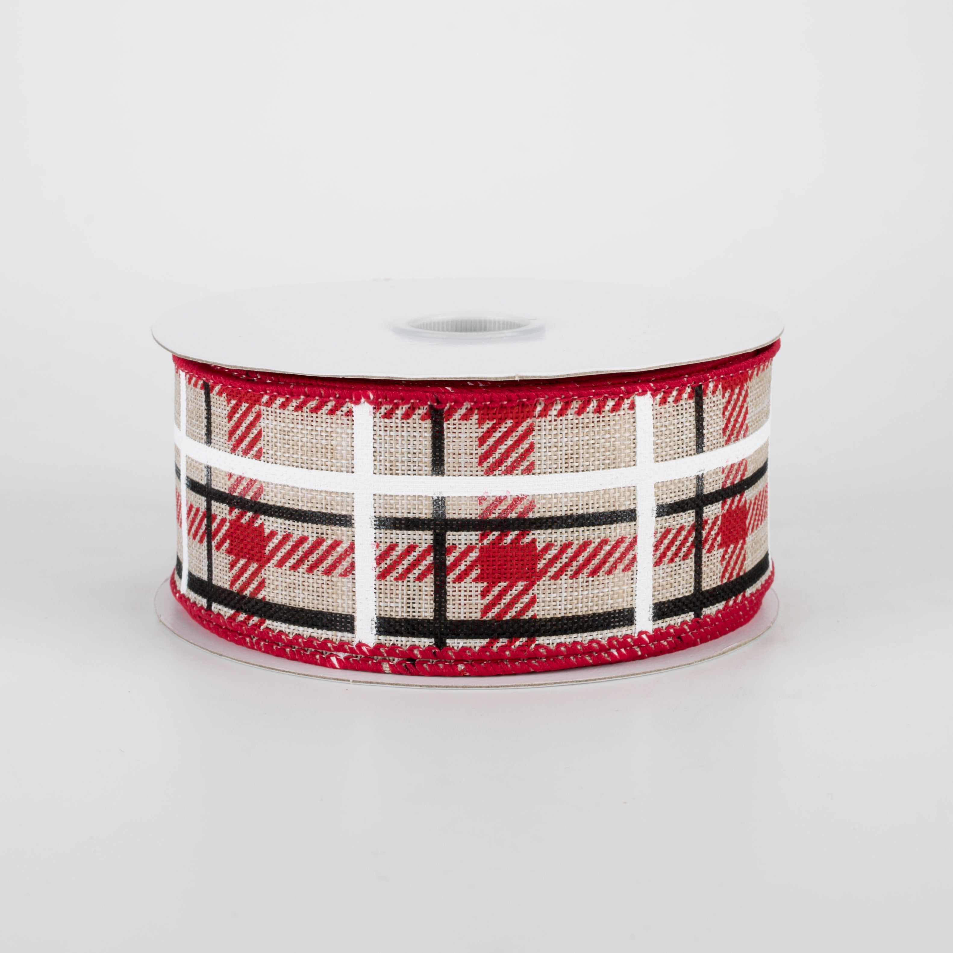 1.5 Inch Holiday Plaid Ribbon - Ivory, Red & Black Christmas Ribbon for Gift Wrapping, Tree Decorations & DIY Crafts (10 Yards)