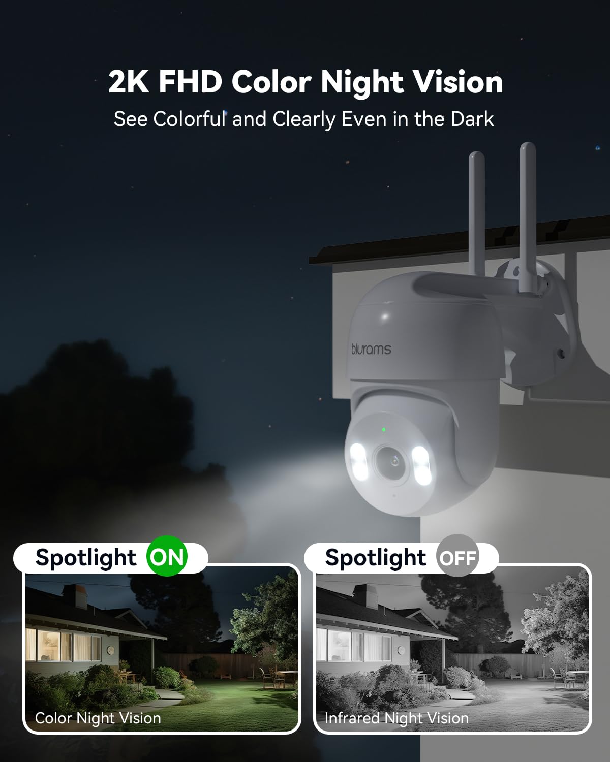 Blurams 2K Outdoor Security Camera with 360° PTZ, Motion Detection Tracking, Color Night Vision & Two-Way Audio - IP66 Weatherproof, 2.4GHz WiFi, Alexa Compatible - Ideal for Home Security, Garage Monitoring & Backyard Surveillance