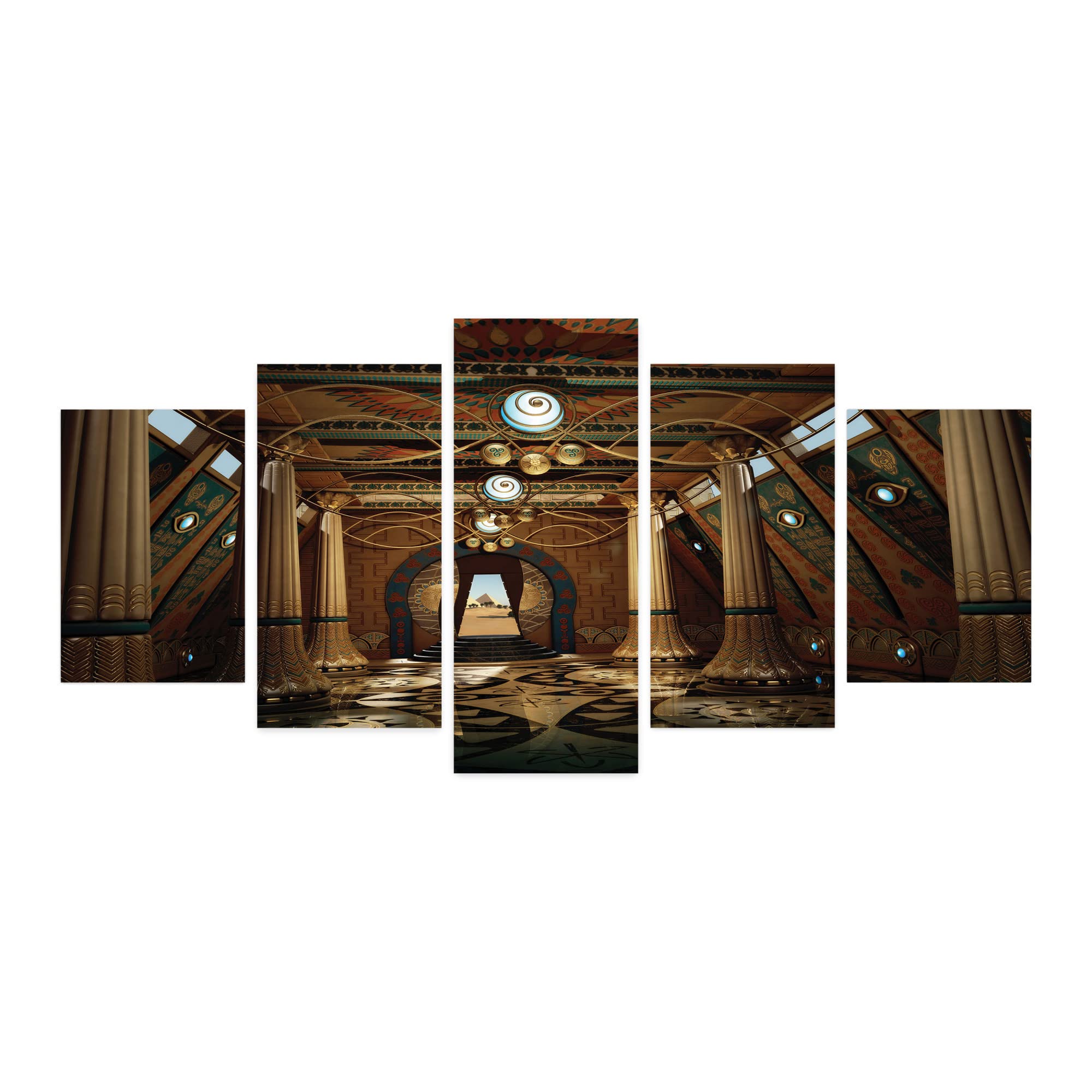 Ambesonne Fantasy Style 5-Panel Acrylic Glass Wall Art - 3D Computer Graphics Building Interior with Pillars, Brown (60