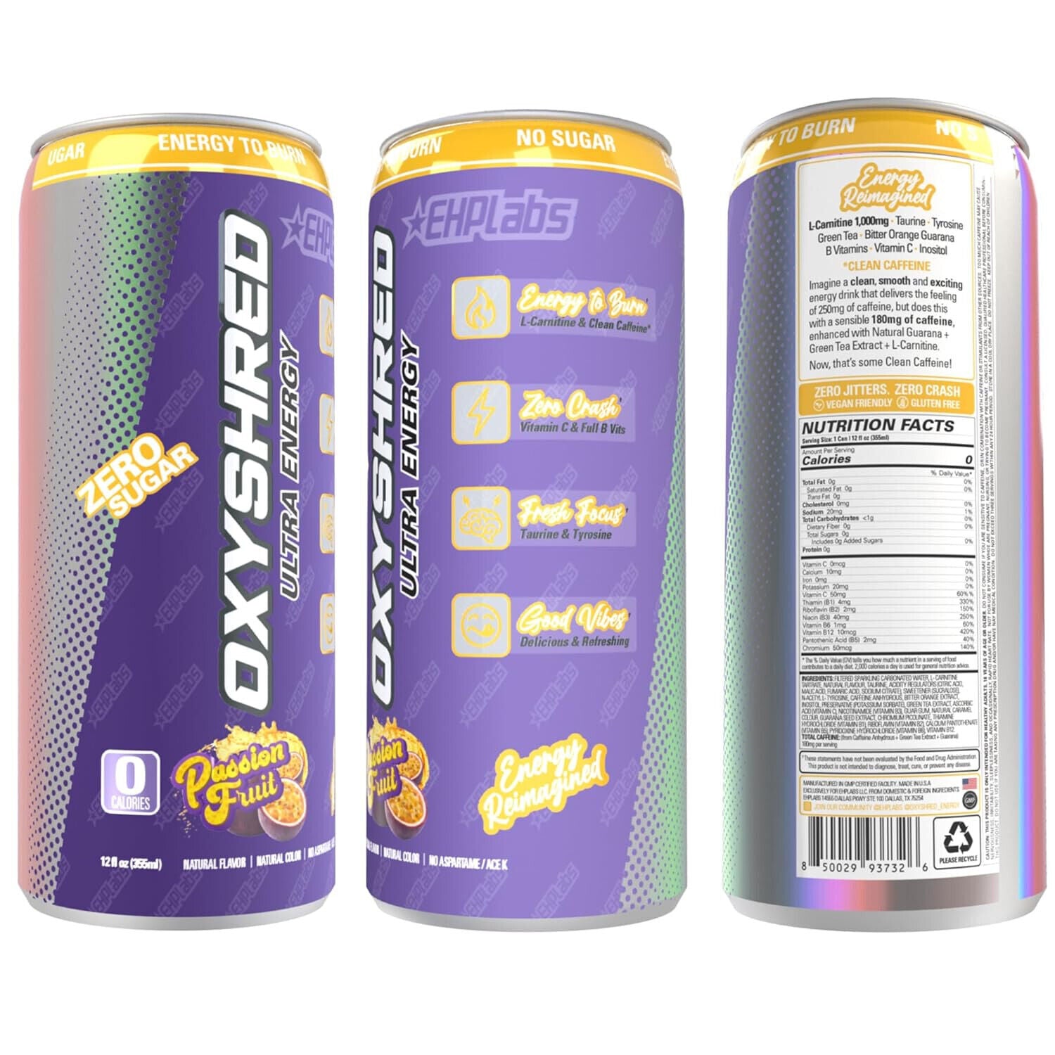 EHP Labs OxyShred Ultra Energy Drink RTD - 12 Pack (355ml Each) | Fat Burning & Performance Booster | Pre-Workout, Gym & Fitness Fuel