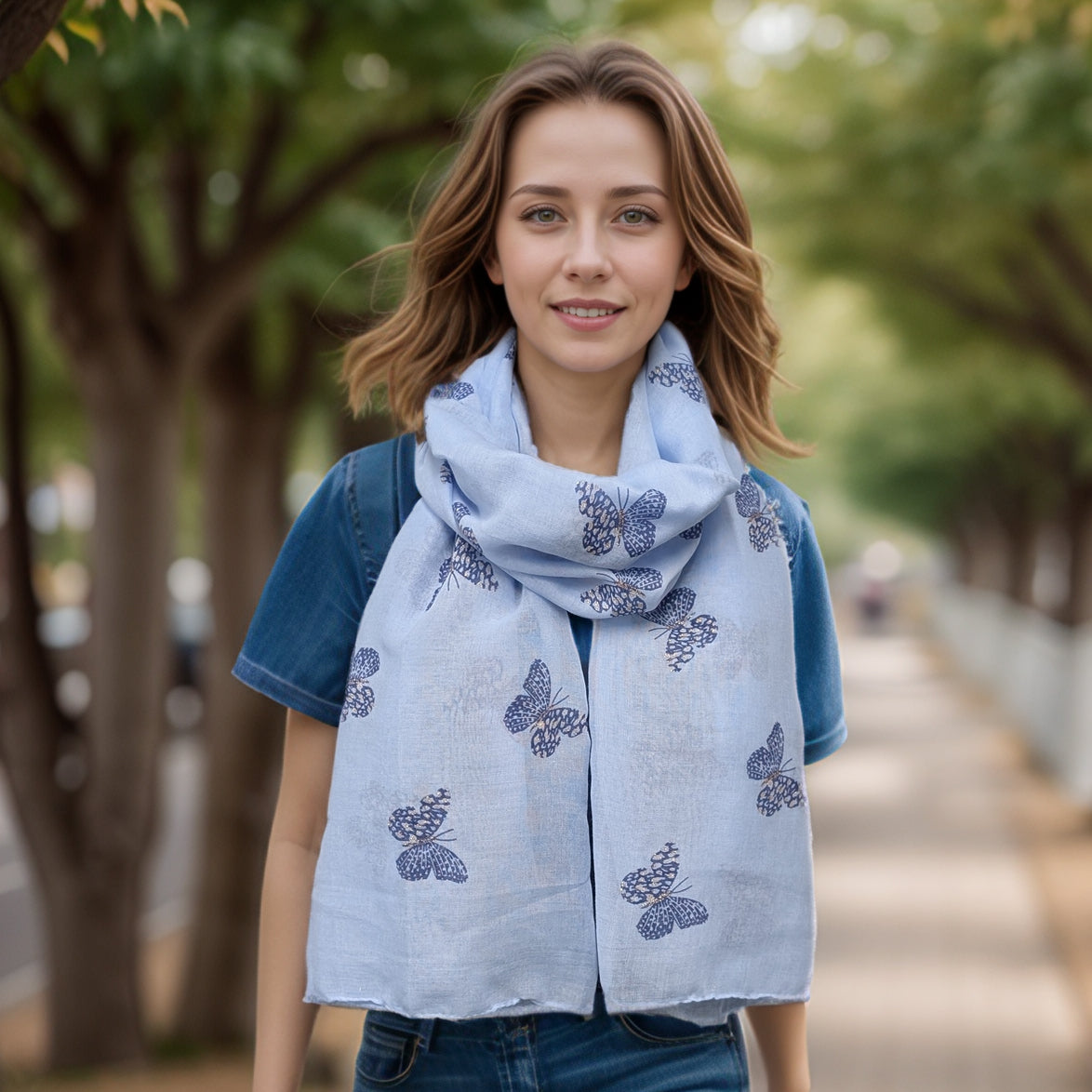 Little Remo Glitter Butterfly Scarf (70x180cm) - Ice Blue Winter Fashion Accessory for Women, Perfect for Parties, Weddings & Holiday Outfits