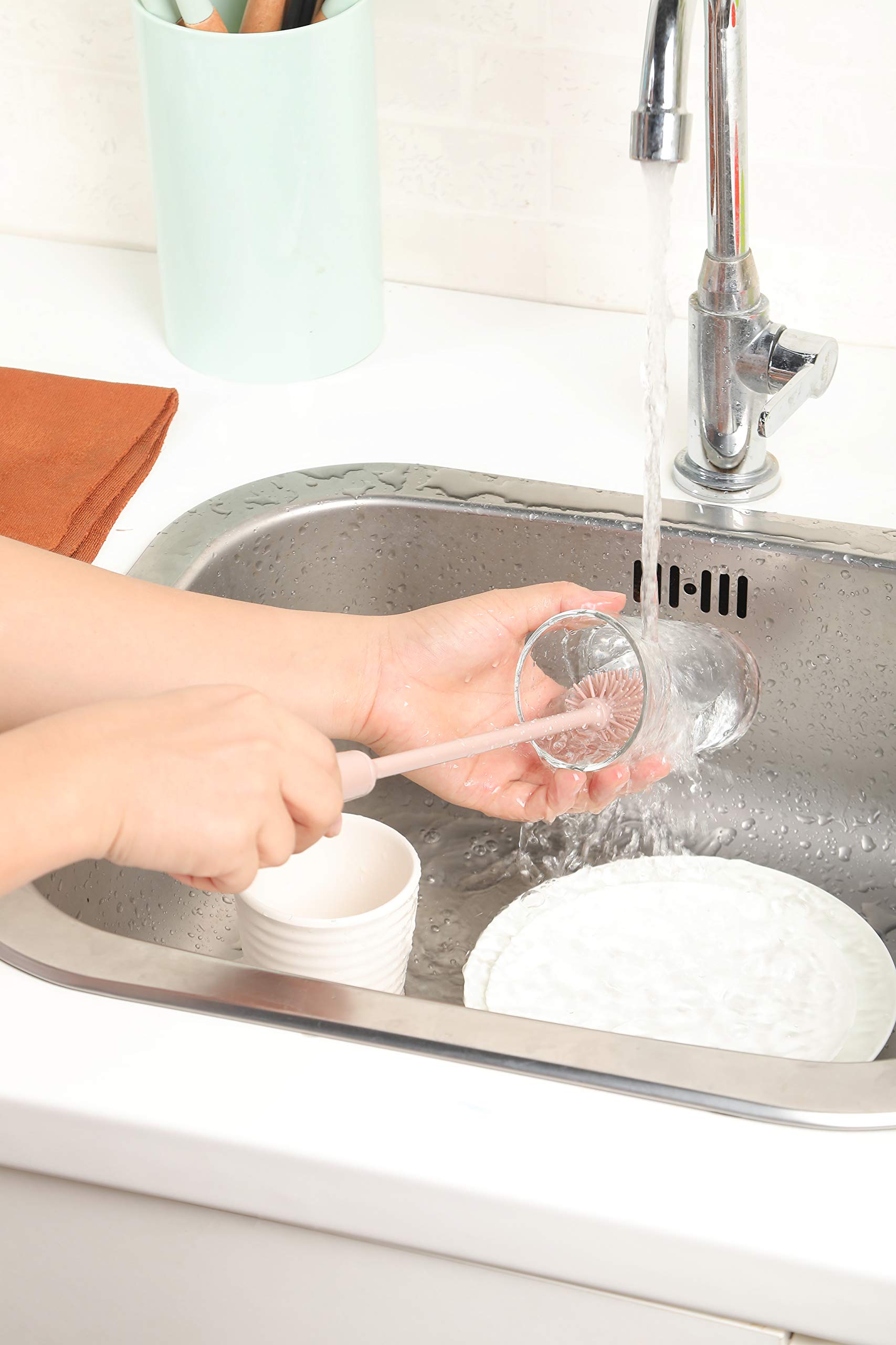 Silicone Dish Brush with Handle - Bottle Cleaning Brush Set for Kitchen, Dishes, and Hard-to-Reach Areas | Eco-Friendly & Durable Scrubber