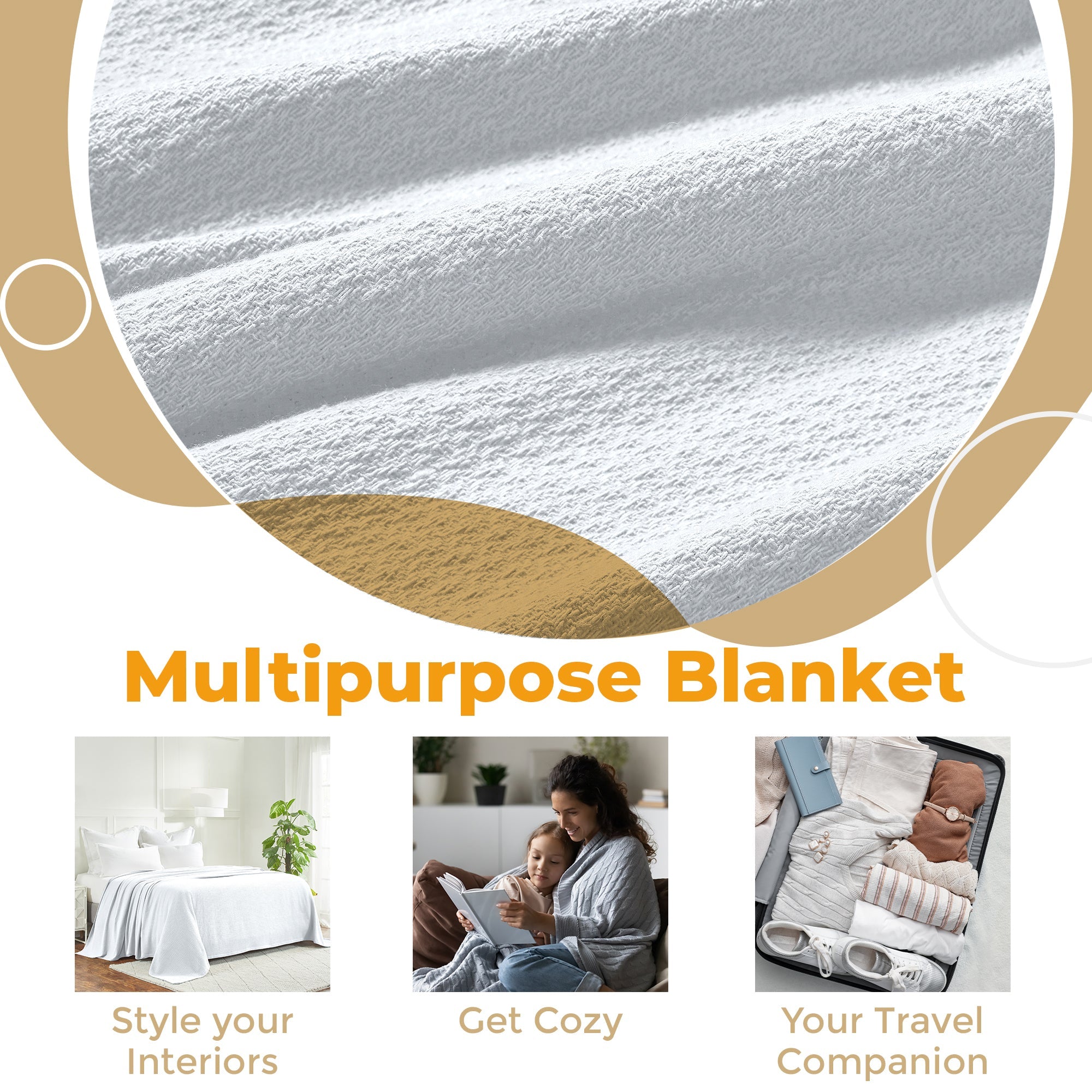 Premium Textured Cotton Waffle Weave Blanket - Soft & Breathable Throw for Bed, Sofa & Couch - Cozy Home Decor Gift for All Seasons