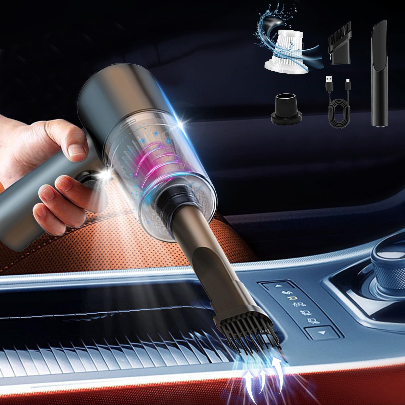 4000Pa Powerful Handheld Car Vacuum Cleaner - 2-in-1 Mini Dust Buster with USB Light | Portable Auto Vacuum for Car Seats, Home & Office Use