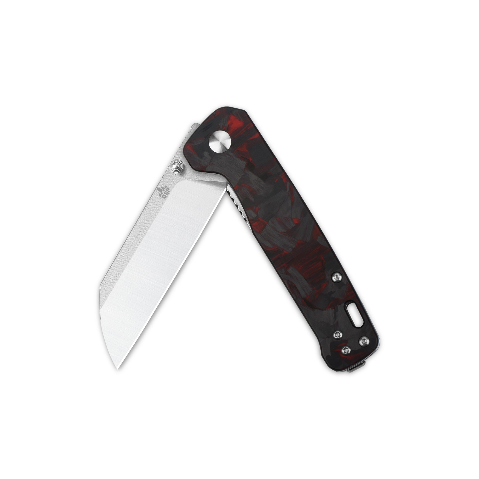 QSP Penguin Liner Lock Pocket Knife - D2 Steel Blade, Red Shredded Carbon Fiber & G10 Handle - EDC, Camping, Hiking, Survival Tool