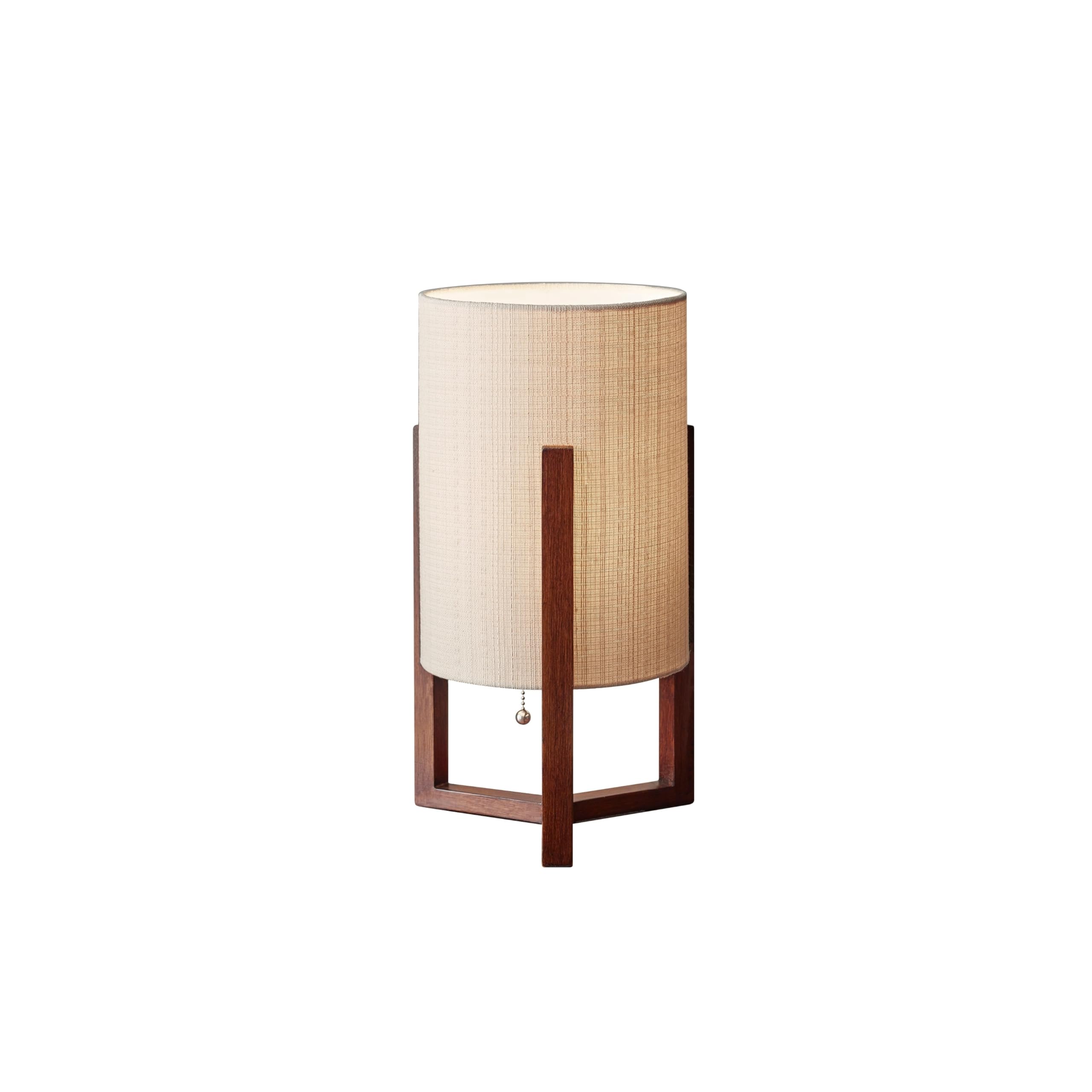 Adesso Quinn Table Lantern Lamp - Walnut Birch Wood Base with Natural Linen Shade - Bedside Night Light, Living Room End Table, Home Office Desk Lighting for Cozy Ambience