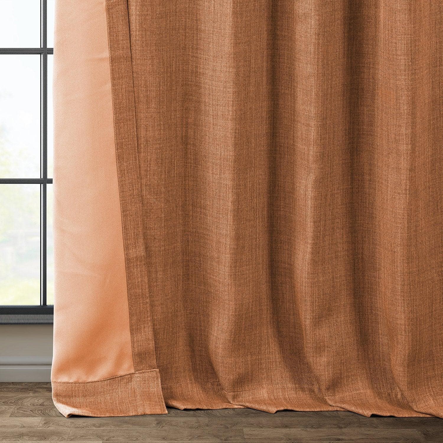 Desert Orange Textured Faux Linen Blackout Curtains for Bedroom & Living Room - Noise Reducing Thermal Insulated Window Drapes for Home Decor