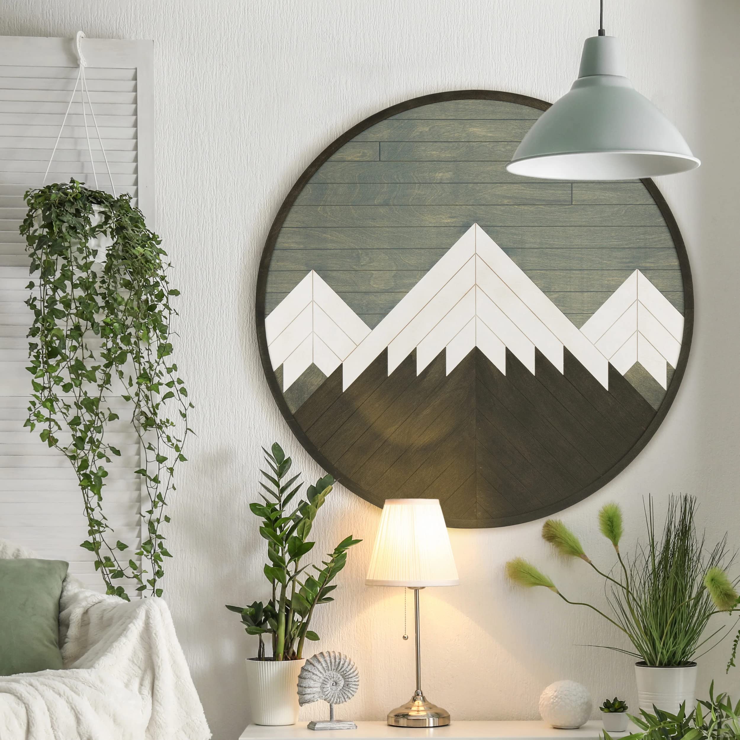 Round Mountains Wood Wall Art Panel - Large Geometric Wooden Wall Hanging Decor for Living Room, Bedroom & Office - Handcrafted Wood Wall Art - Nature Inspired Home Decor