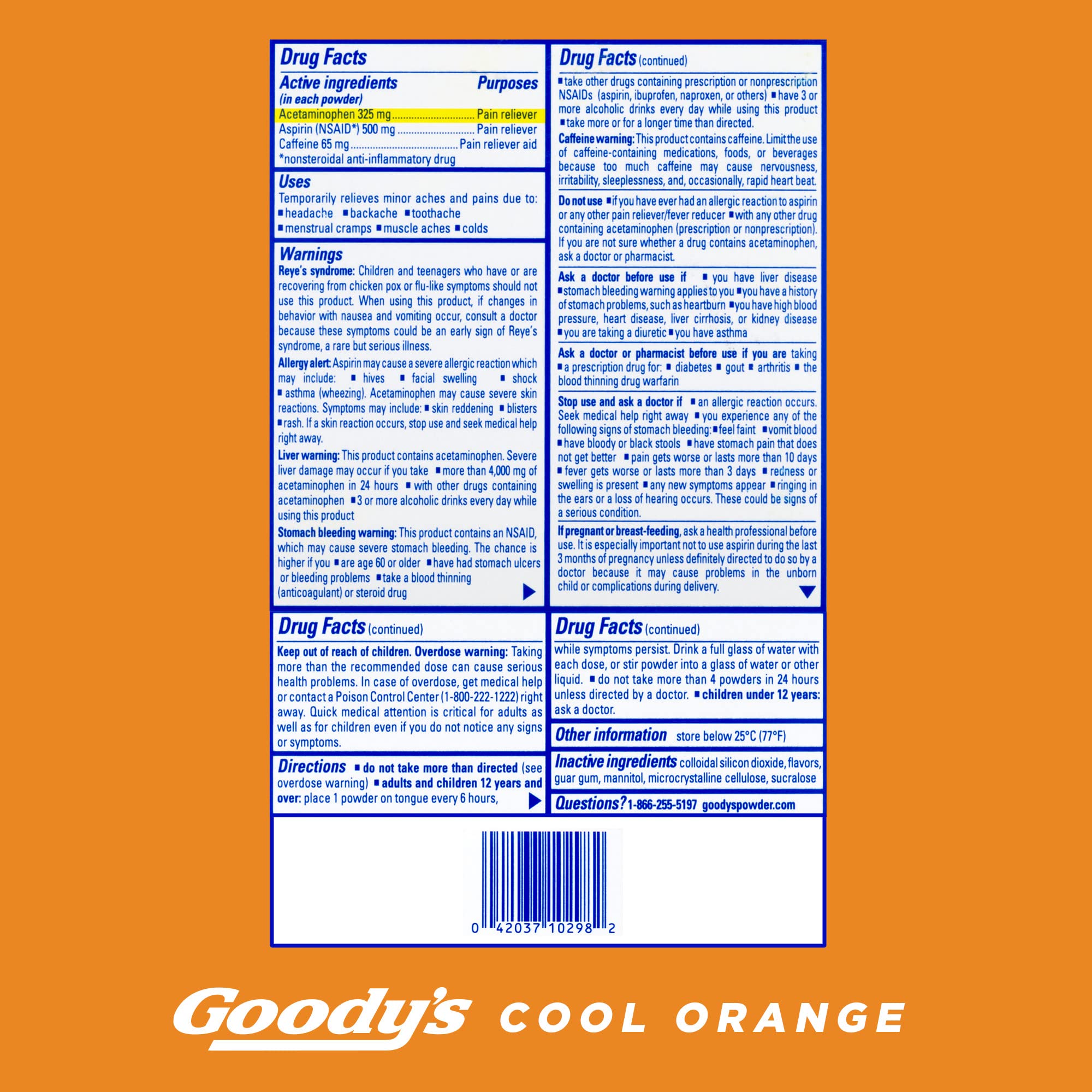 Goody's Headache Powder - Fast-Acting Acetaminophen & Aspirin Pain Relief | Cool Orange Flavor Dissolve Packs | 4 Powder Sticks (6 Pack) | Ideal for Migraines, Tension Headaches & Travel