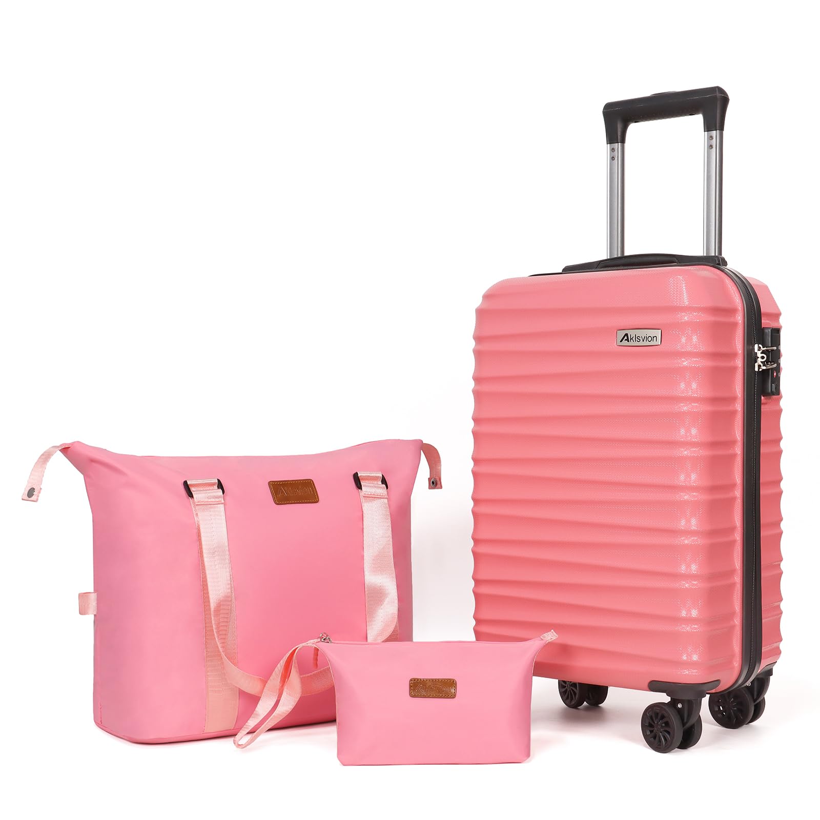 3-Piece ABS Hardshell Spinner Luggage Set with Carry-On Suitcase, Weekender Bag & Toiletry Bag (Pink) - Perfect for Air Travel, Business Trips & Family Vacations