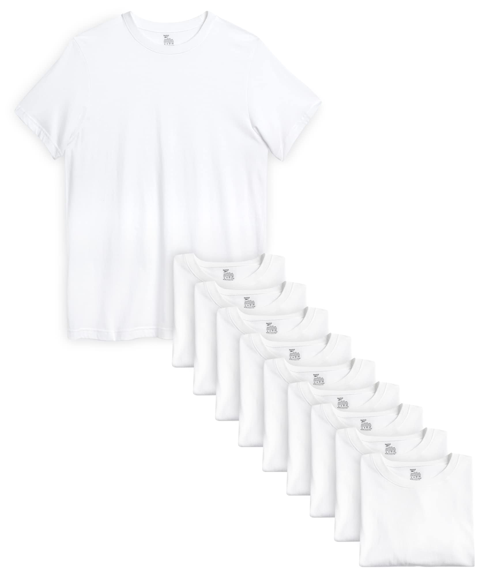 Reebok Men's 10-Pack Soft Breathable Crew Neck Undershirts - Lightweight White Cotton T-Shirts for Men (S-XL) | Perfect for Workouts, Layering & Everyday Comfort