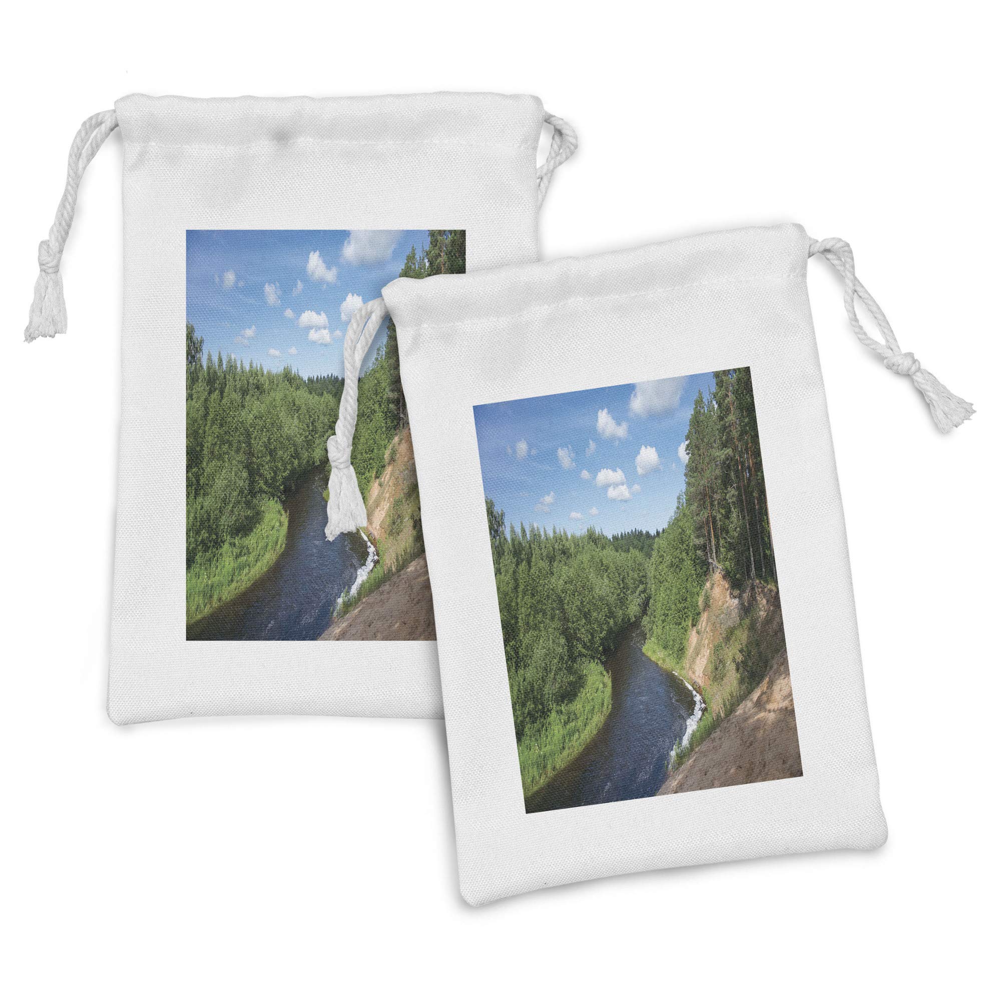 Ambesonne 2-Pack Landscape Fabric Pouch Set - High Sandy Bank of Polomet River Russia - Small Drawstring Bags for Toiletries, Masks & Favors (9