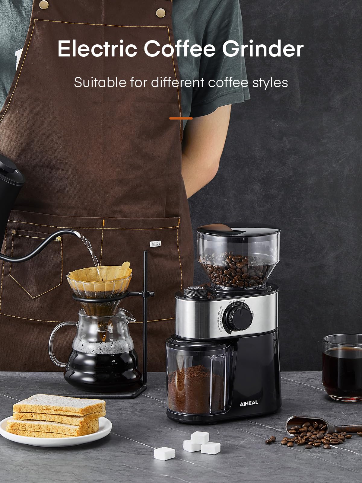 Premium Electric Burr Coffee Grinder - Adjustable 18 Grind Settings for Espresso, Drip & French Press, 2-14 Cup Capacity, Black | Perfect for Home Baristas & Coffee Enthusiasts