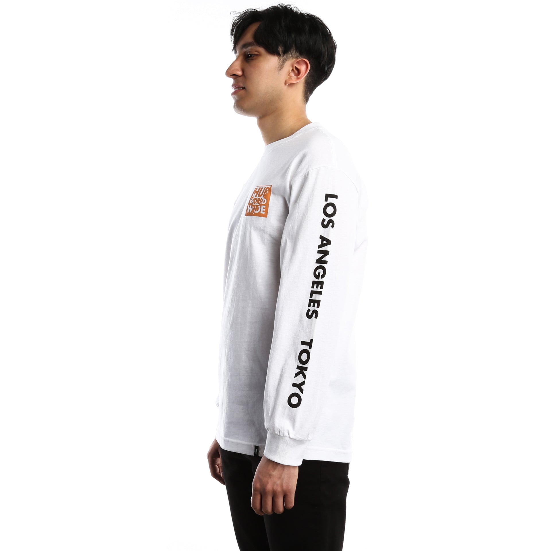 Huf International Block Long Sleeve T-Shirt for Men & Women - Classic White Cotton Tee - Streetwear Fashion - Perfect for Casual Wear, Skateboarding & Urban Lifestyle