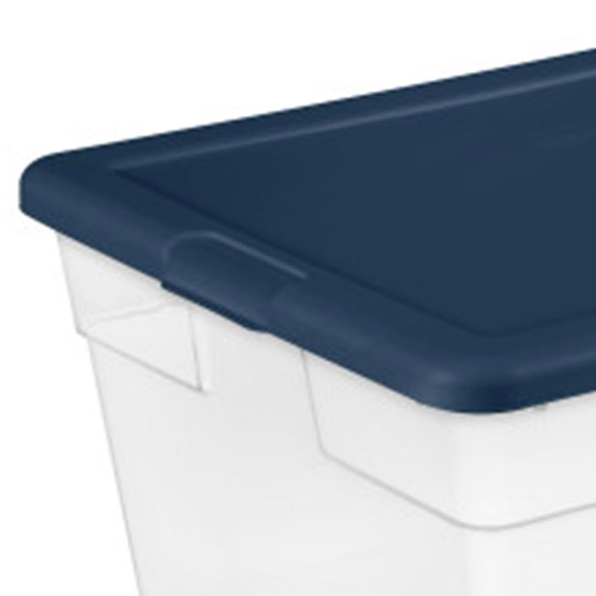 Sterilite 24-Pack Clear Plastic Storage Bins with Lids - Stackable Organizer Containers for Home, Office & Garage Organization - Marine Blue Totes for Clothes, Toys & Seasonal Storage