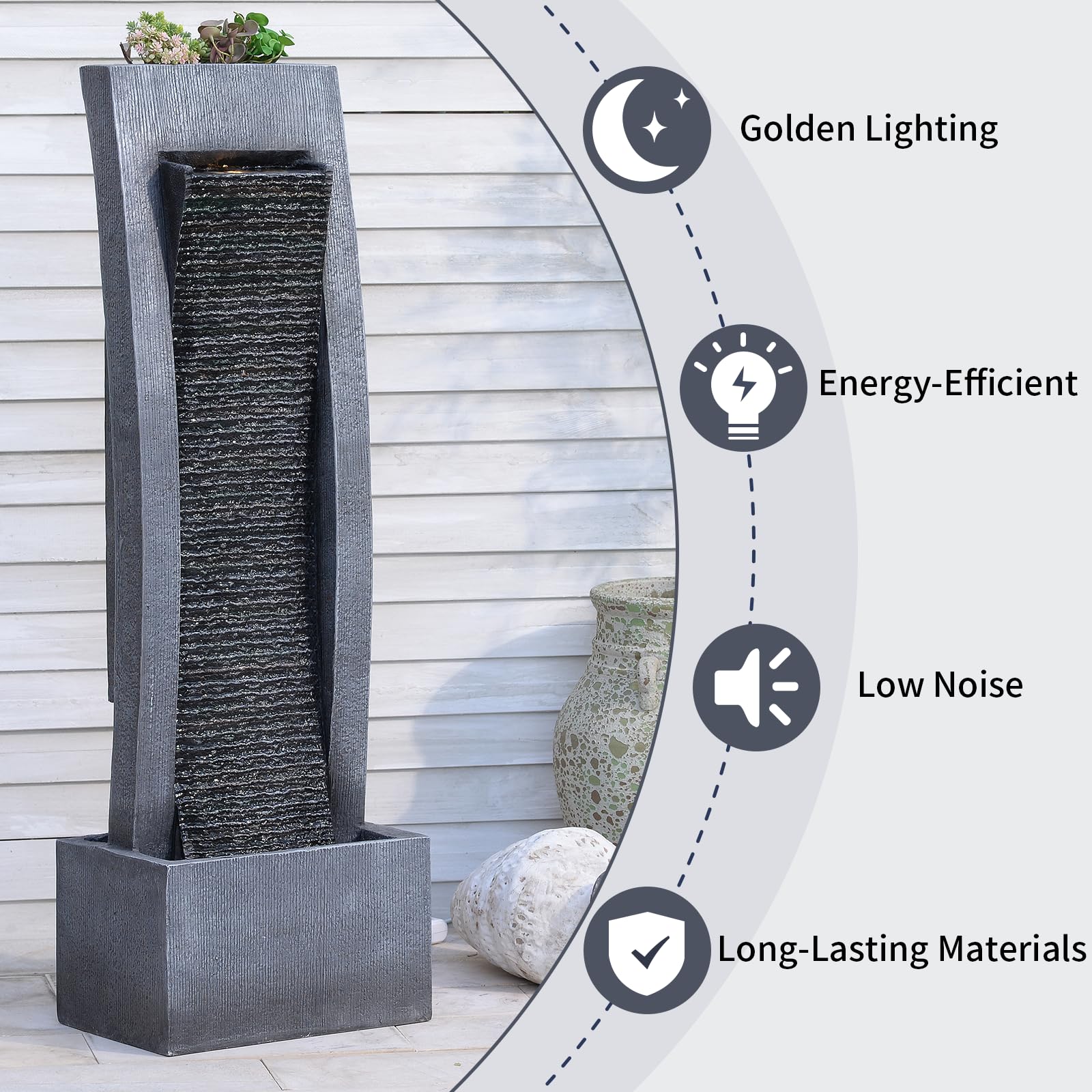Outdoor Water Fountain with LED Lights - 49.2