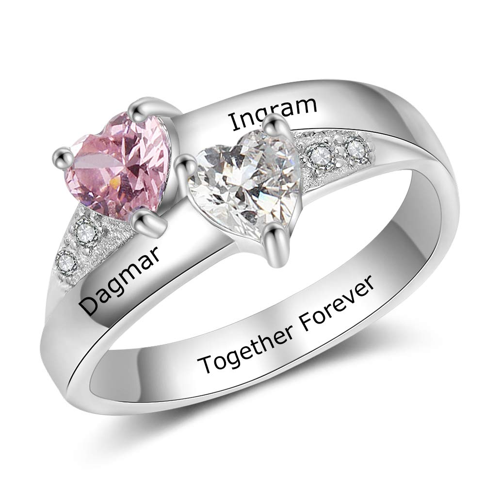 Personalized Mother's Ring with 2 Birthstones & Custom Names - Women's Promise Ring for Wife, Mom Gift for Mother's Day, Christmas & Special Occasions | Perfect for Anniversaries, Valentine's Day & Everyday Wear