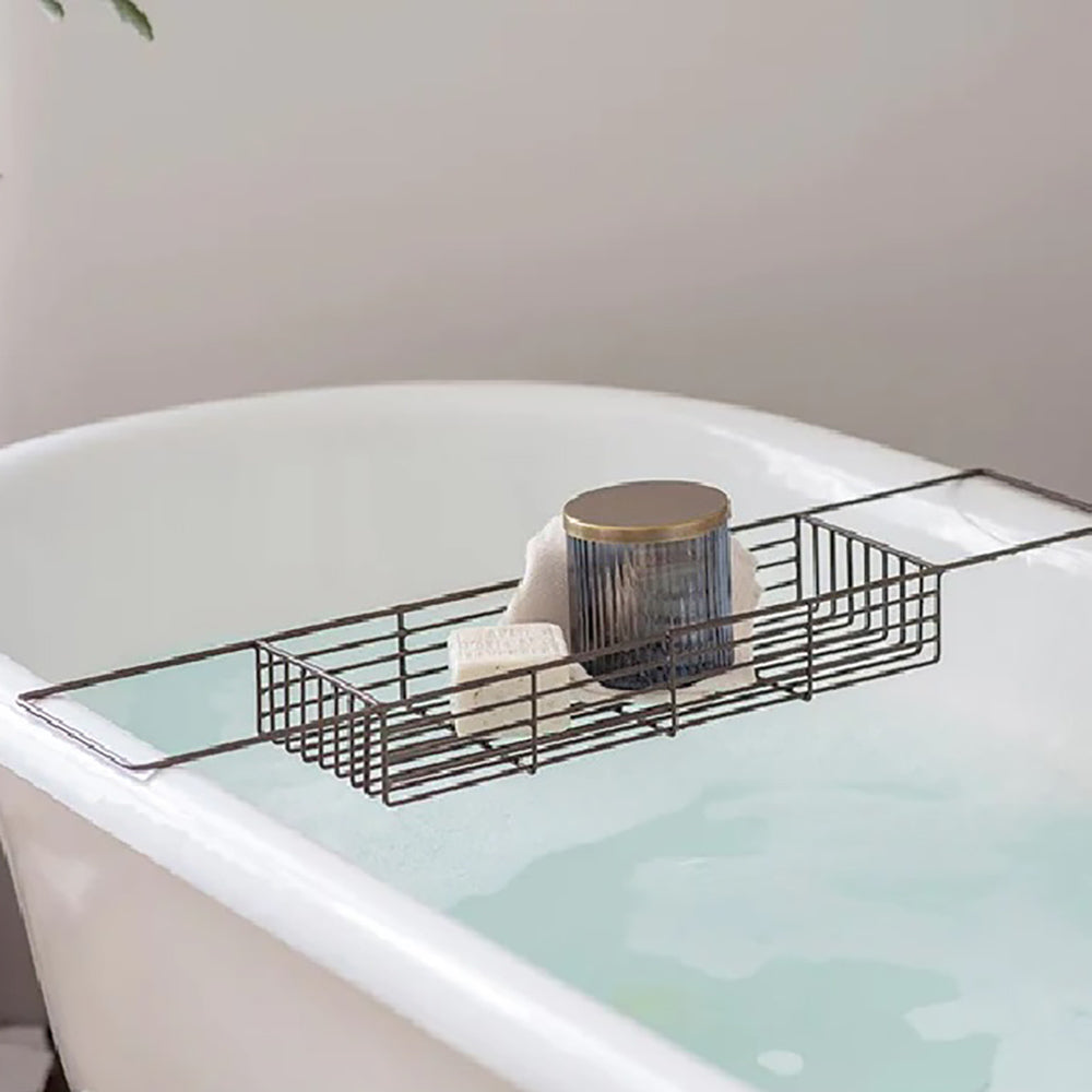 Vintage Brass Indore Wire Bath Tray - Rustic Bathtub Caddy for Books, Wine & Spa Essentials | Perfect for Relaxing Bath Time & Home Decor
