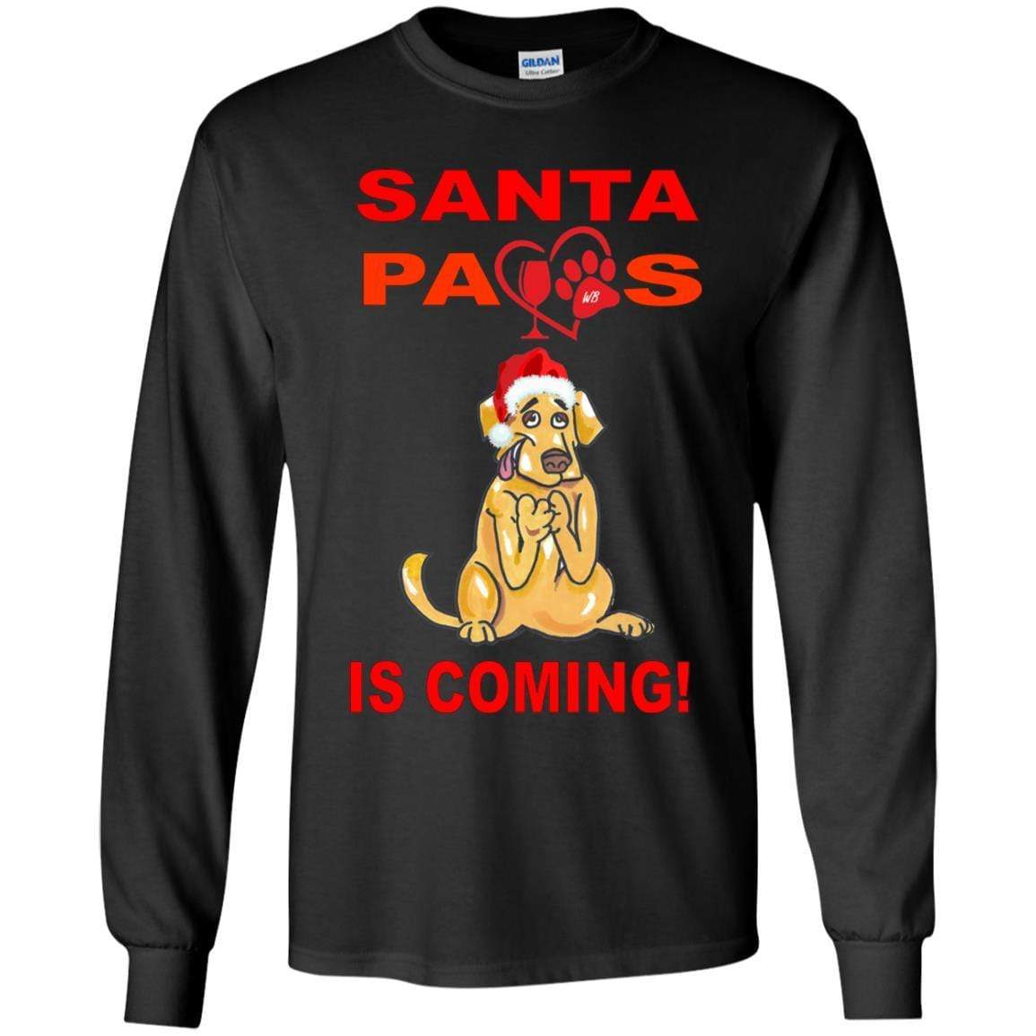 Santa Paws Is Coming Youth Long Sleeve T-Shirt | Cute Christmas Dog Lover Tee | Holiday Family Matching Outfits & Pet Photo Shoots
