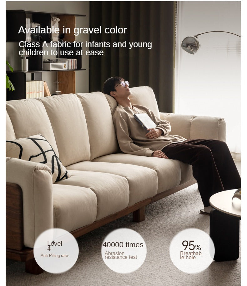 Modern Solid Wood Down Straight Sofa - Black Walnut & Ash Wood Frame - Perfect for Living Room, Lounge, or Office Comfort