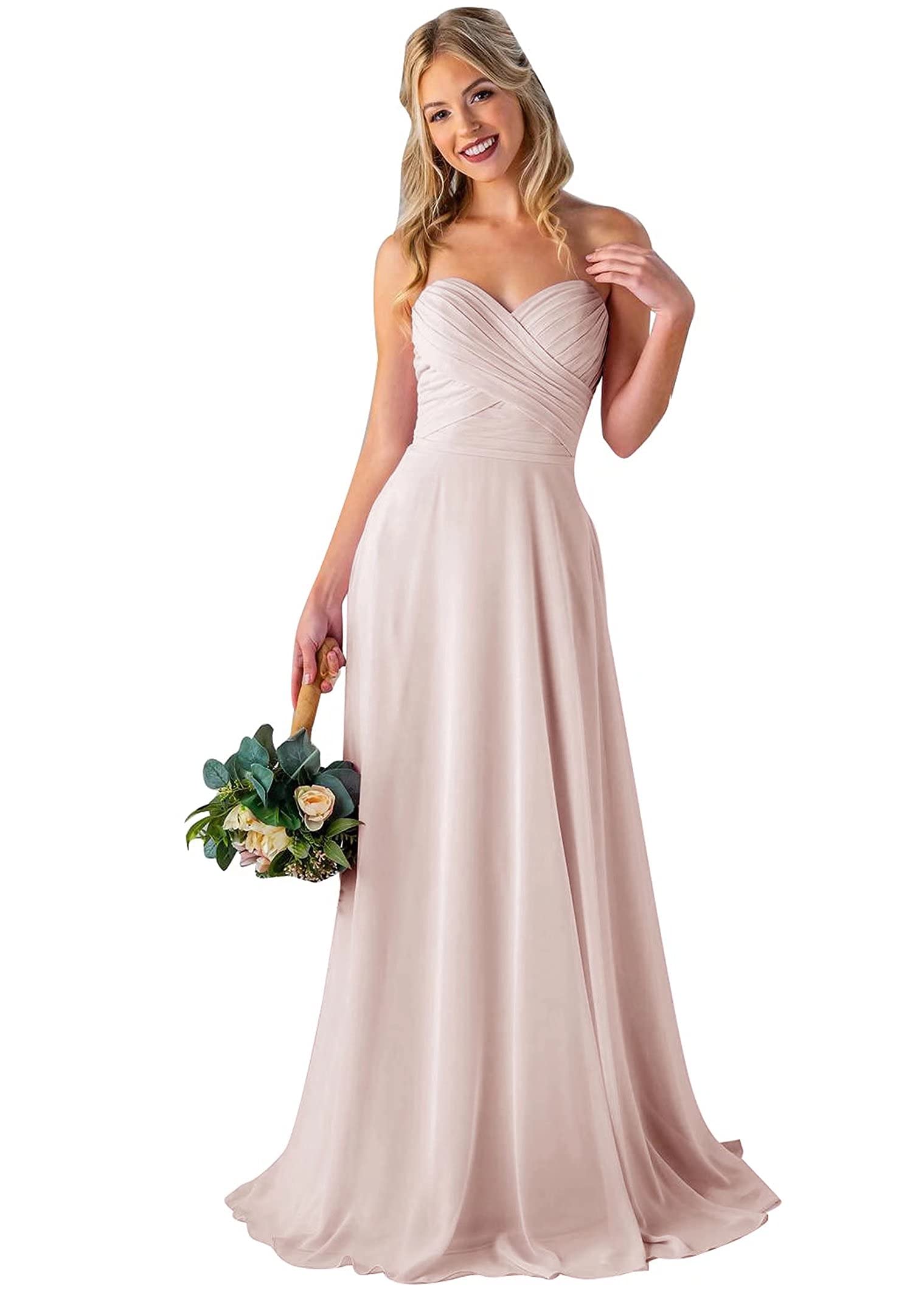 ZLQQ Women's Sweetheart Neckline Long Chiffon Bridesmaid Dress - Elegant Formal Evening Gown for Wedding, Prom & Special Occasions | Perfect for Bridal Party, Cocktail Events & Black Tie Galas