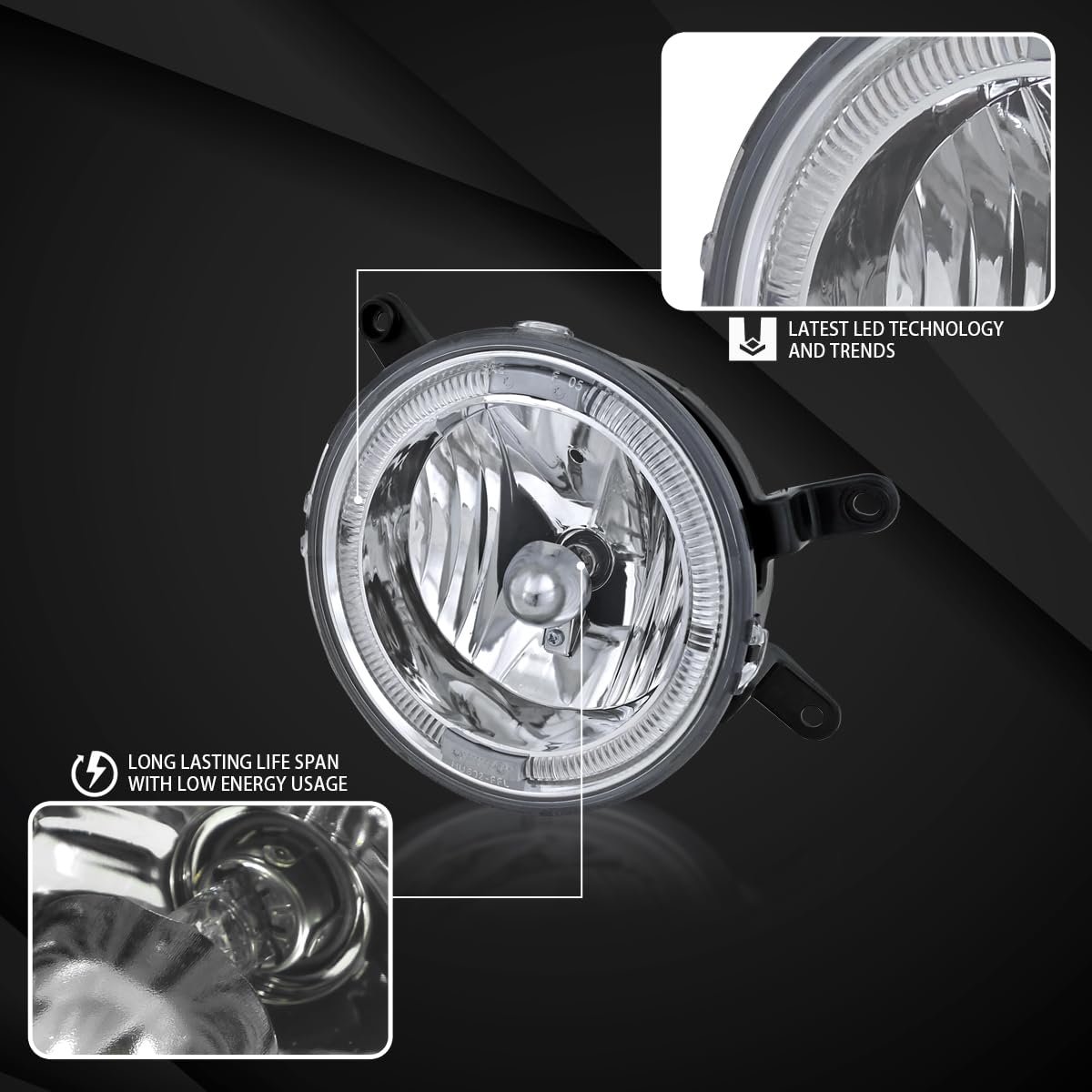 **AUTOZENSATION Clear Lens Fog Lights with Halo & H10 Bulbs - Compatible with 2005-2009 Ford Mustang GT (Pair) - Perfect for Night Driving & Off-Road Adventures**
