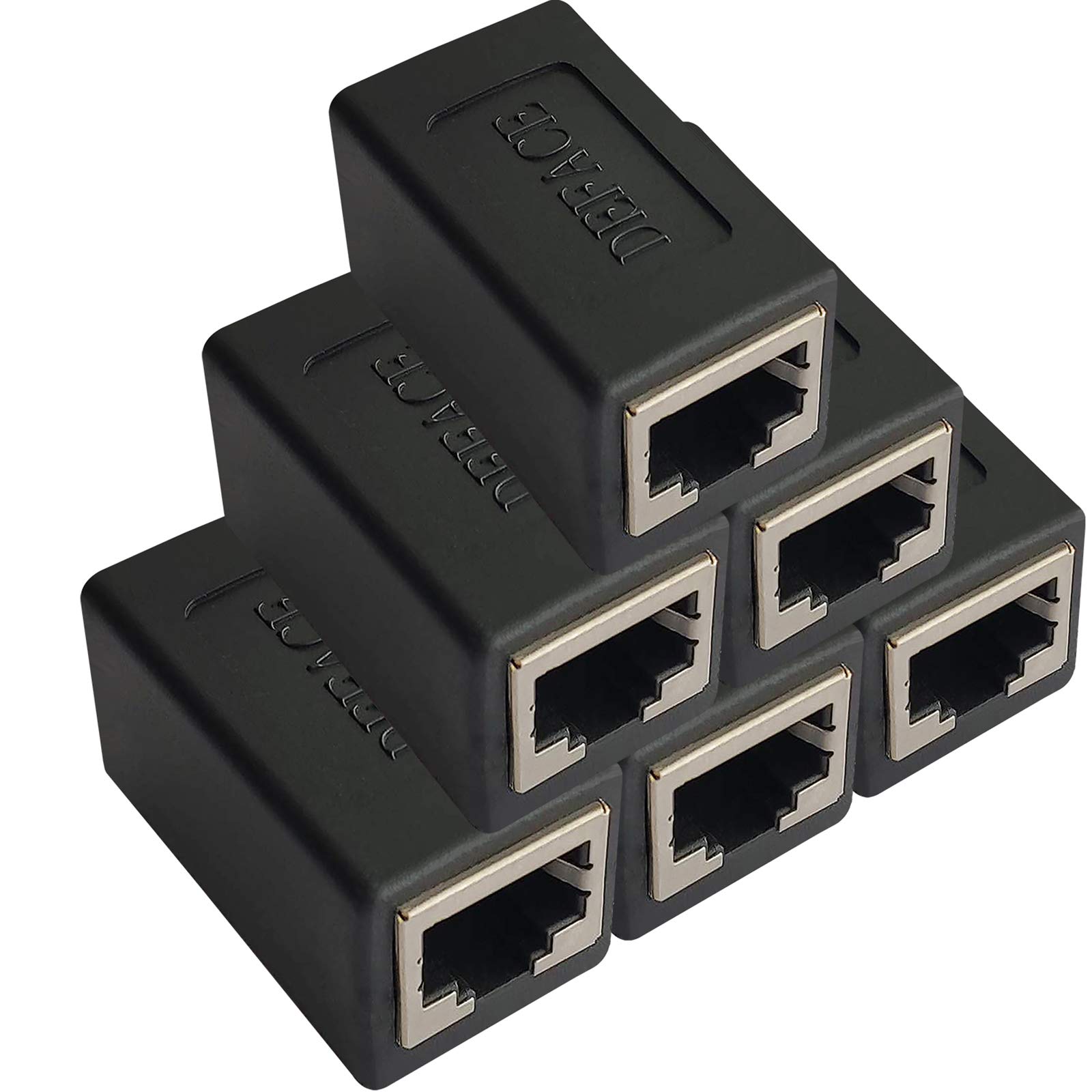 DEFACE RJ45 Coupler 6 Pack - Cat8 Cat7 Cat6 Cat5e Female to Female Ethernet Adapter - High Speed Network Extender for Home Office, Gaming & Server Rooms (Black)