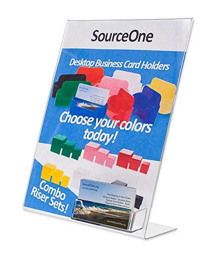 Premium Acrylic 8.5 x 11 Inches Slanted Sign Holders with Business Card Slot - Clear Display Stand for Restaurant Menus, Retail Pricing, Office Reception & Trade Show Signs