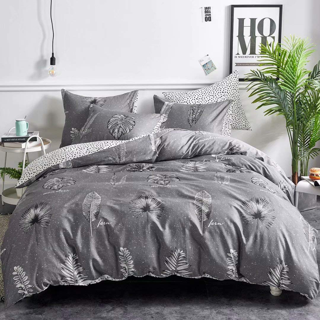 Premium 100% Cotton Queen Duvet Cover Set with Leaf Print & Zipper Closure - Includes 2 Pillowcases for Soft & Breathable Bedding - Perfect for Master Bedroom, Guest Room & Cozy Home Decor
