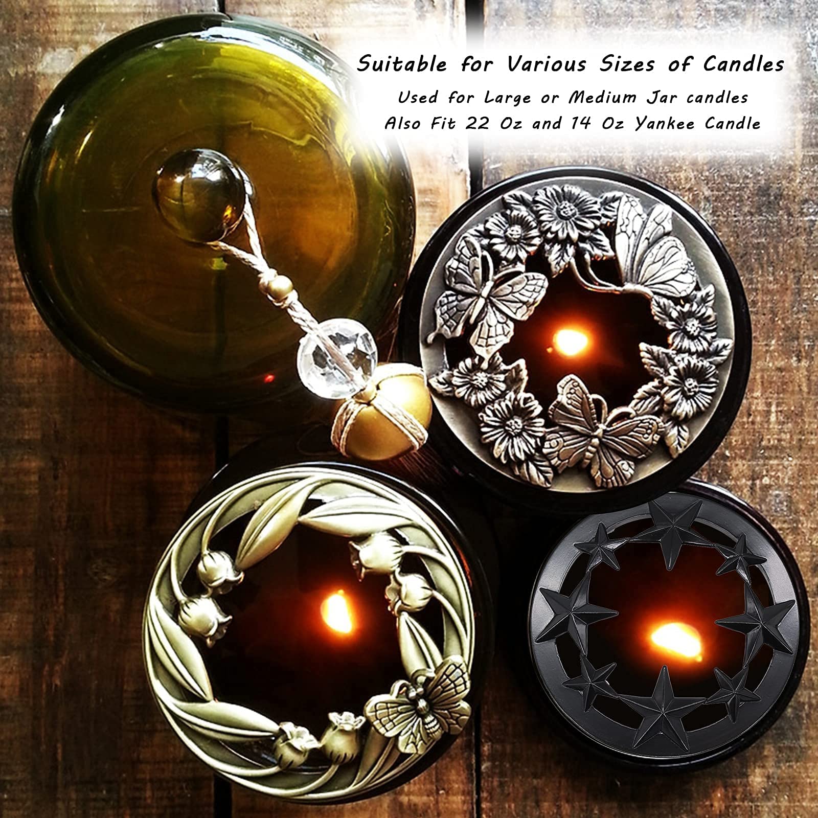 Hion Scented Candle Toppers - Decorative Jar Lids & Candle Shades for Even Burning - Perfect Candle Accessories Gift Set for Women (Space Gold) - Ideal for Home Decor, Relaxation & Aromatherapy