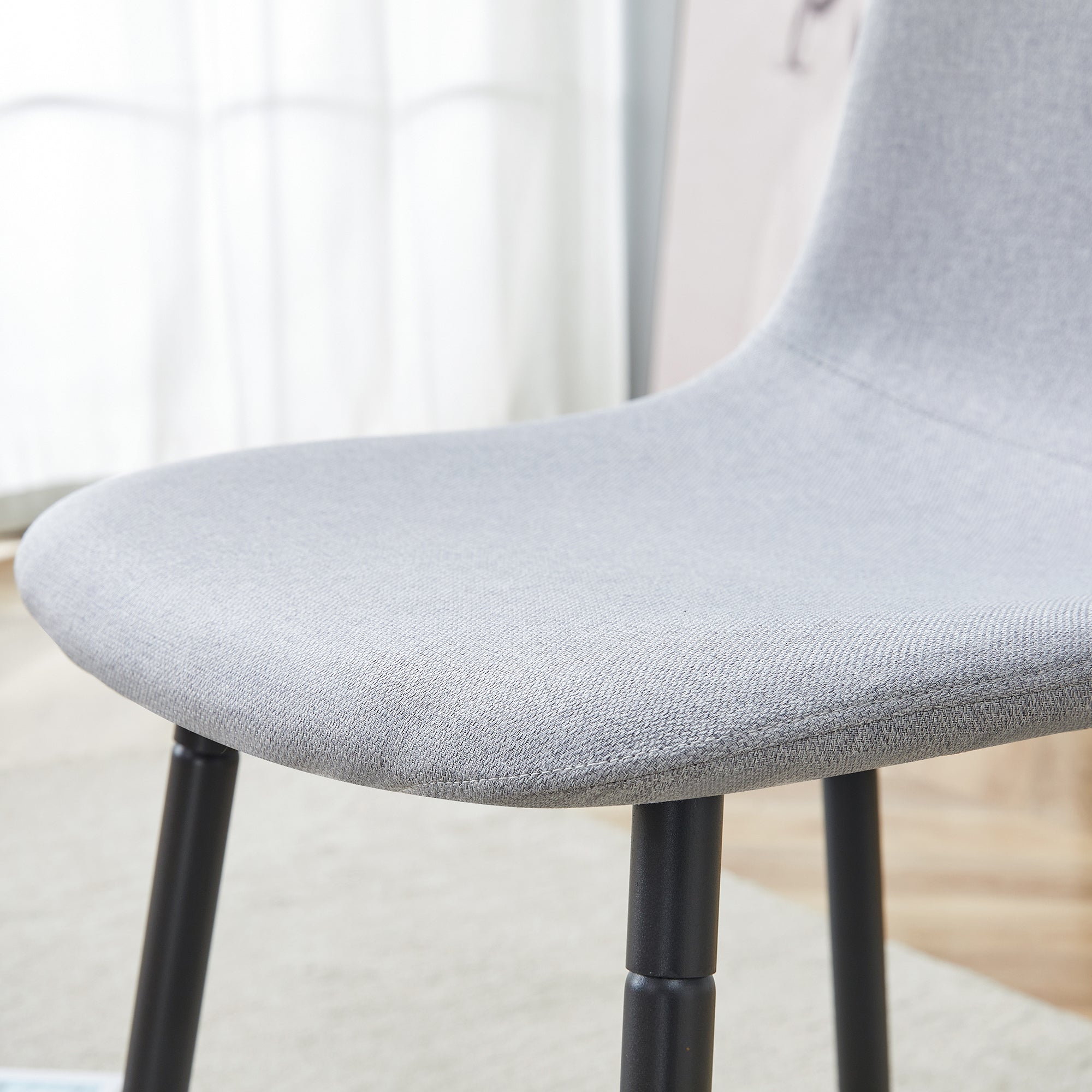 6-Piece Light Gray Linen Cotton Dining Chair Set - Comfortable Integrated Seat & Backrest for Modern Home Decor | Perfect for Kitchen, Dining Room & Small Spaces
