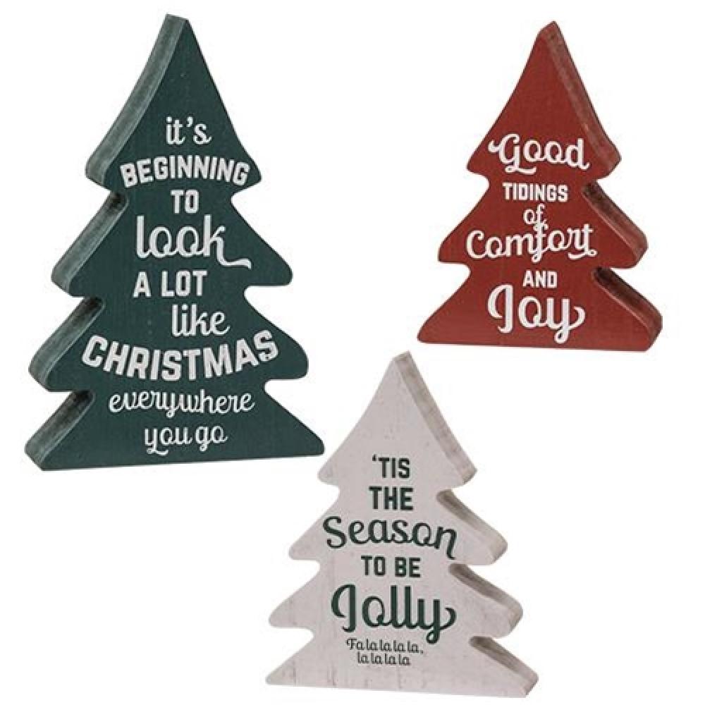 3-Piece Christmas Carol Wooden Tree Set - Holiday Home Decor for Tabletop, Mantel, and Festive Displays