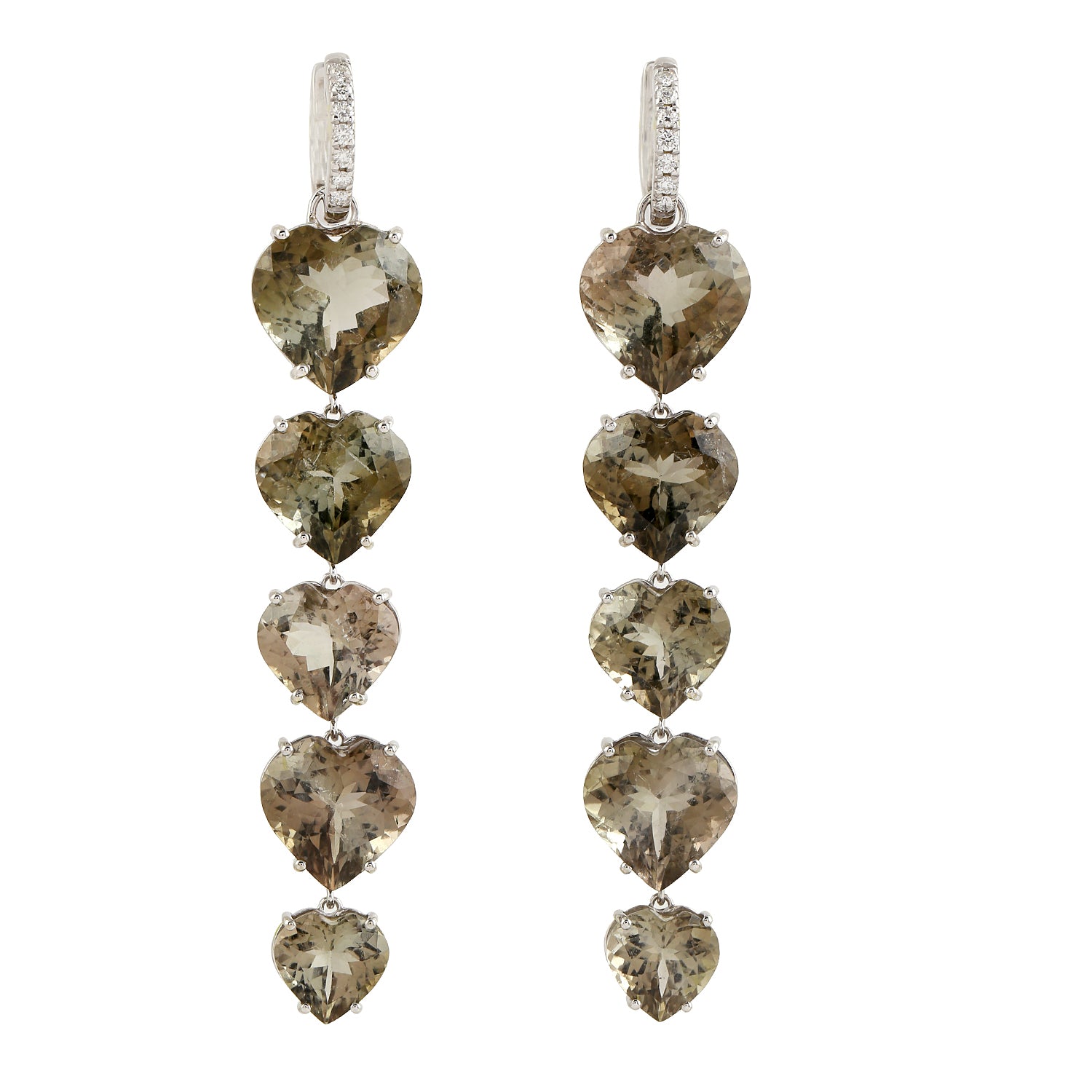 14K White Gold Green Tourmaline Gemstone Pave Diamond Heart Drop Earrings - Perfect for Valentine's Day, Anniversary Gifts & Special Occasions