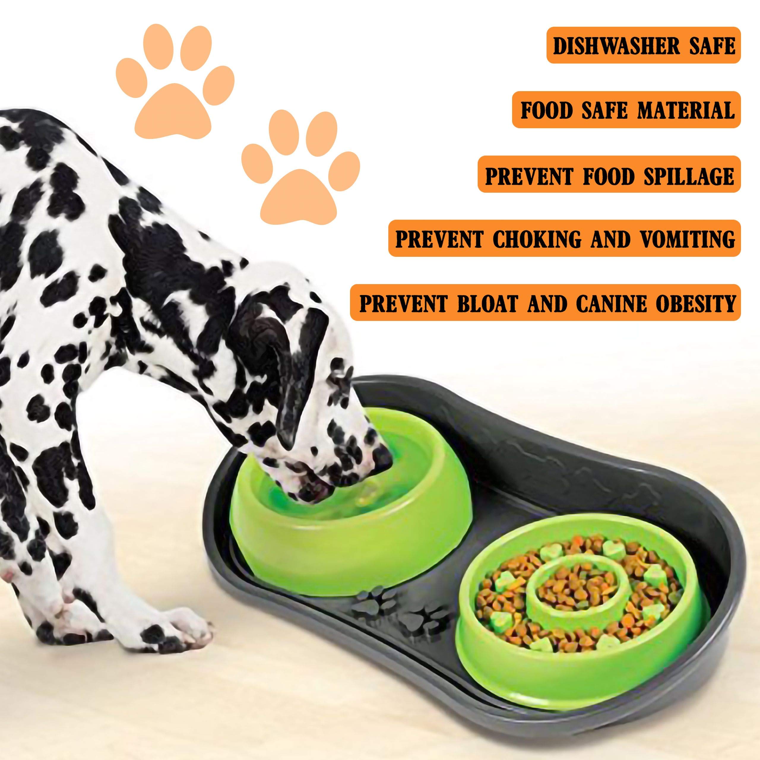 Non-Slip Pet Feeding Mat with 2 Slow Feeder Bowls - Anti-Skid Dog Bowl Tray for Small & Medium Breeds - Waterproof Floor Protector for Messy Eaters - Perfect for Kitchen, Crate or Outdoor Use
