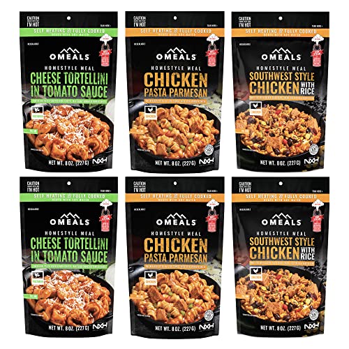 OMEALS Self-Heating Backpacking Meals - 6 Pack Ready-to-Eat Camping Food | Just Add Water MRE for Hiking, Emergency & Outdoor Adventures | Lightweight Freeze-Dried Meals for Campers, Preppers & Survival Kits