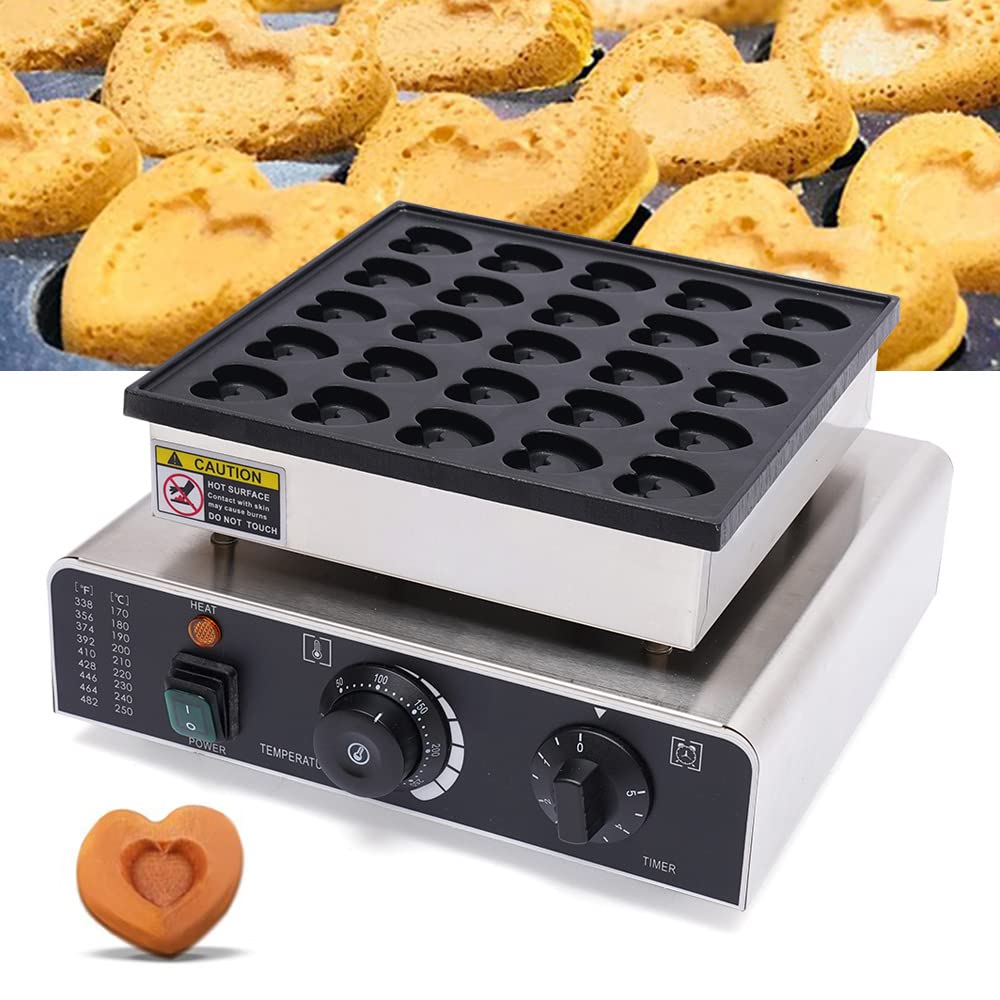 Mini Heart Dutch Pancake Maker - Nonstick Electric Waffle Iron Machine for 25 Pancakes - 110V Commercial Waffle Baker - Perfect for Breakfast, Brunch & Dessert Parties