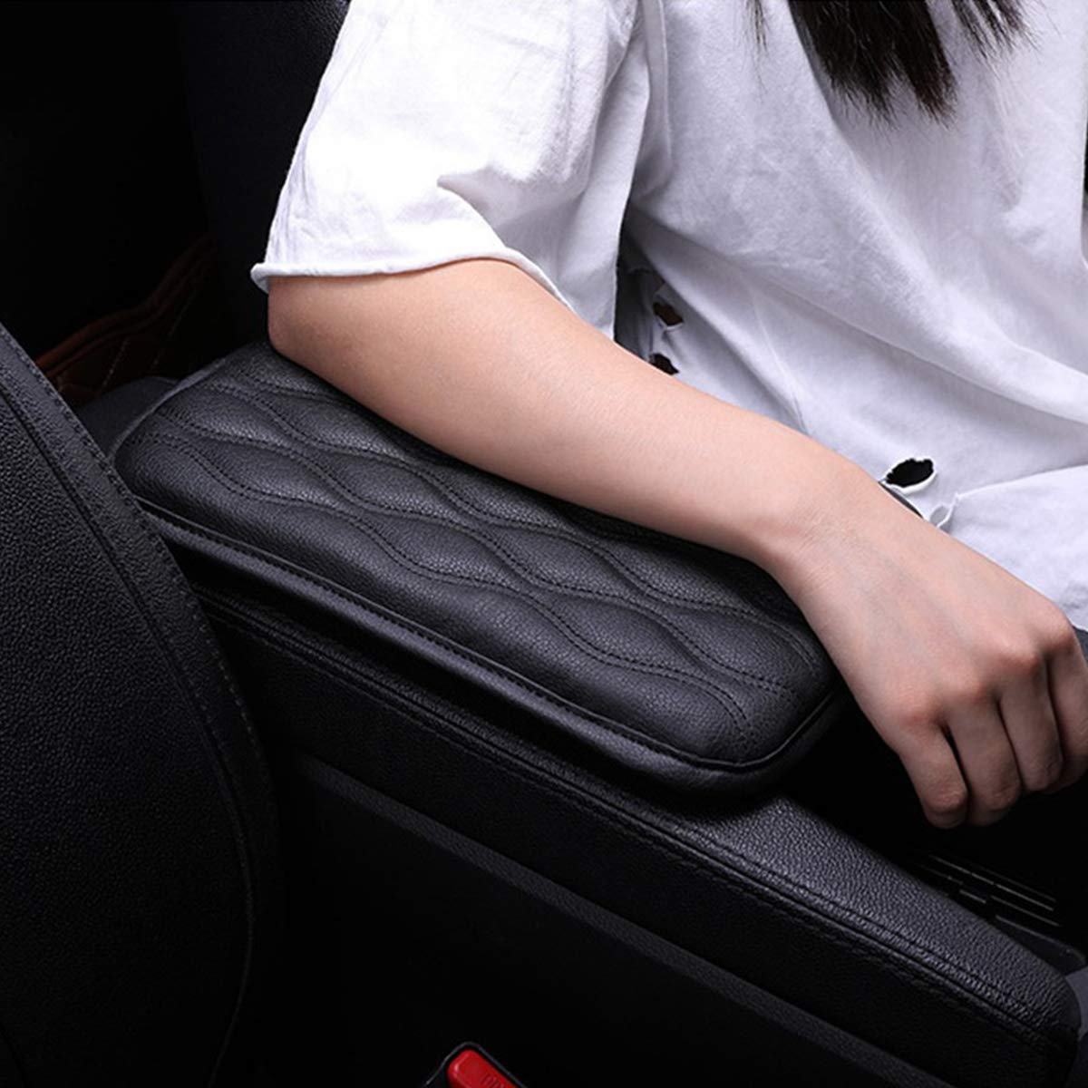 Universal Waterproof PU Leather Center Console Cover - Car Armrest Pad for Most Vehicles, SUVs, Trucks (Black) | Protects & Enhances Comfort During Long Drives, Commutes & Road Trips