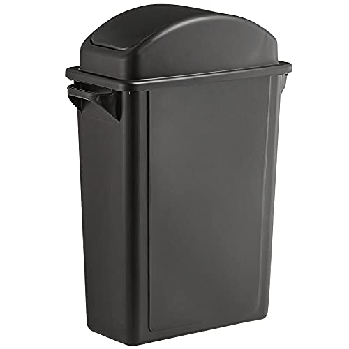 64 Qt. / 16 Gallon / 60 Liter Black Slim Rectangular Trash Can with Dome Swing Lid - Heavy Duty Waste Bin for Kitchen, Office, Bathroom & Outdoor Use