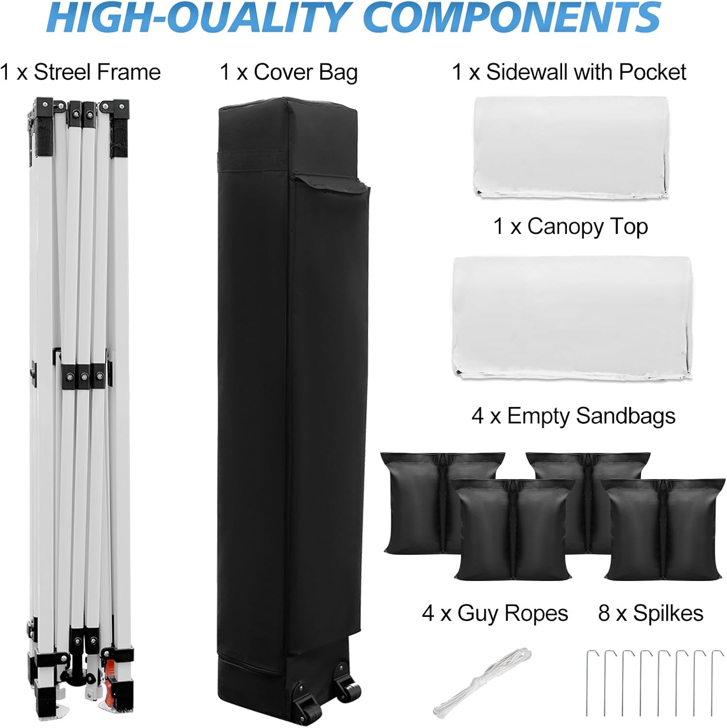 WEIZE 10x10 Pop Up Canopy Tent - Instant One-Button Setup Gazebo with Adjustable Height, 1 Sidewall & 6 Storage Pockets | Includes 4 Weight Bags | Portable Sun Shelter for Outdoor Events, Beach Parties, Camping, Backyard BBQs & Farmers Markets (White)