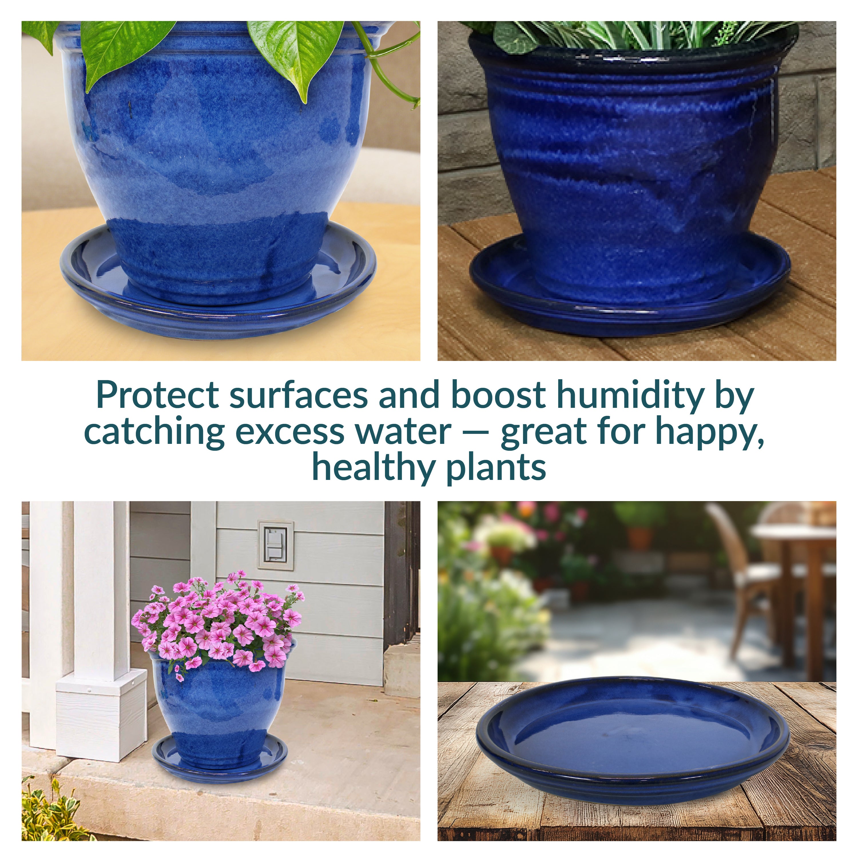 Sunnydaze 4-Pack Glazed Ceramic Plant Saucers for Indoor & Outdoor Potted Plants – Perfect for Home, Garden, and Patio Decor