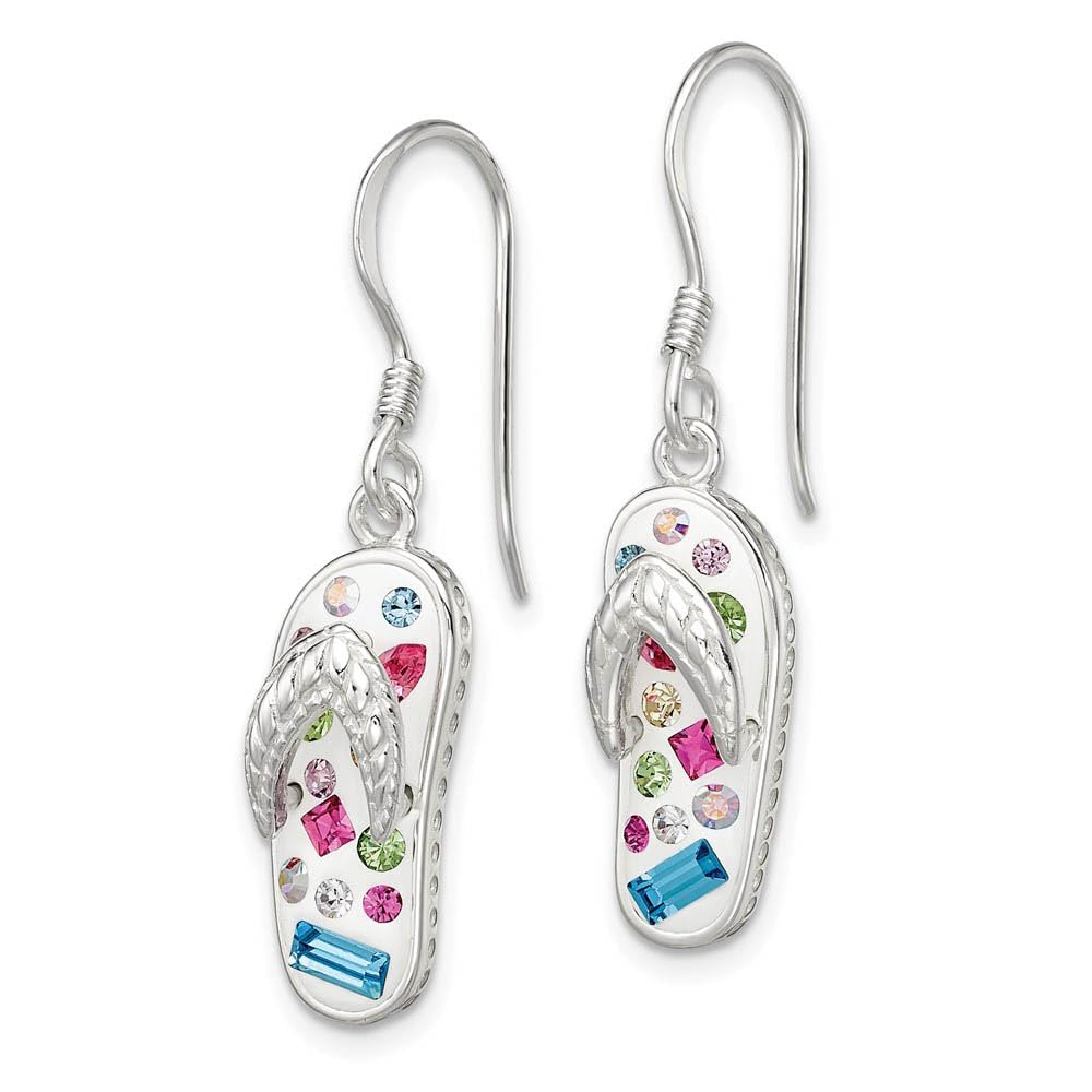 Sterling Silver Crystal Flip Flop Earrings for Beach & Summer