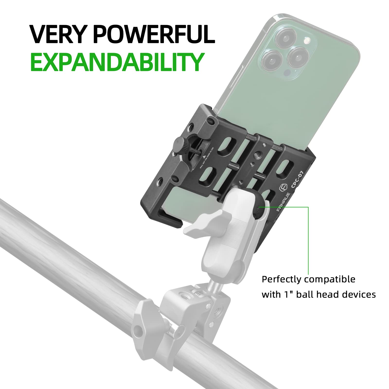 FANAUE Universal Aluminum Alloy Phone Mount with 1'' Ball - Compatible with Smartphones 2.3