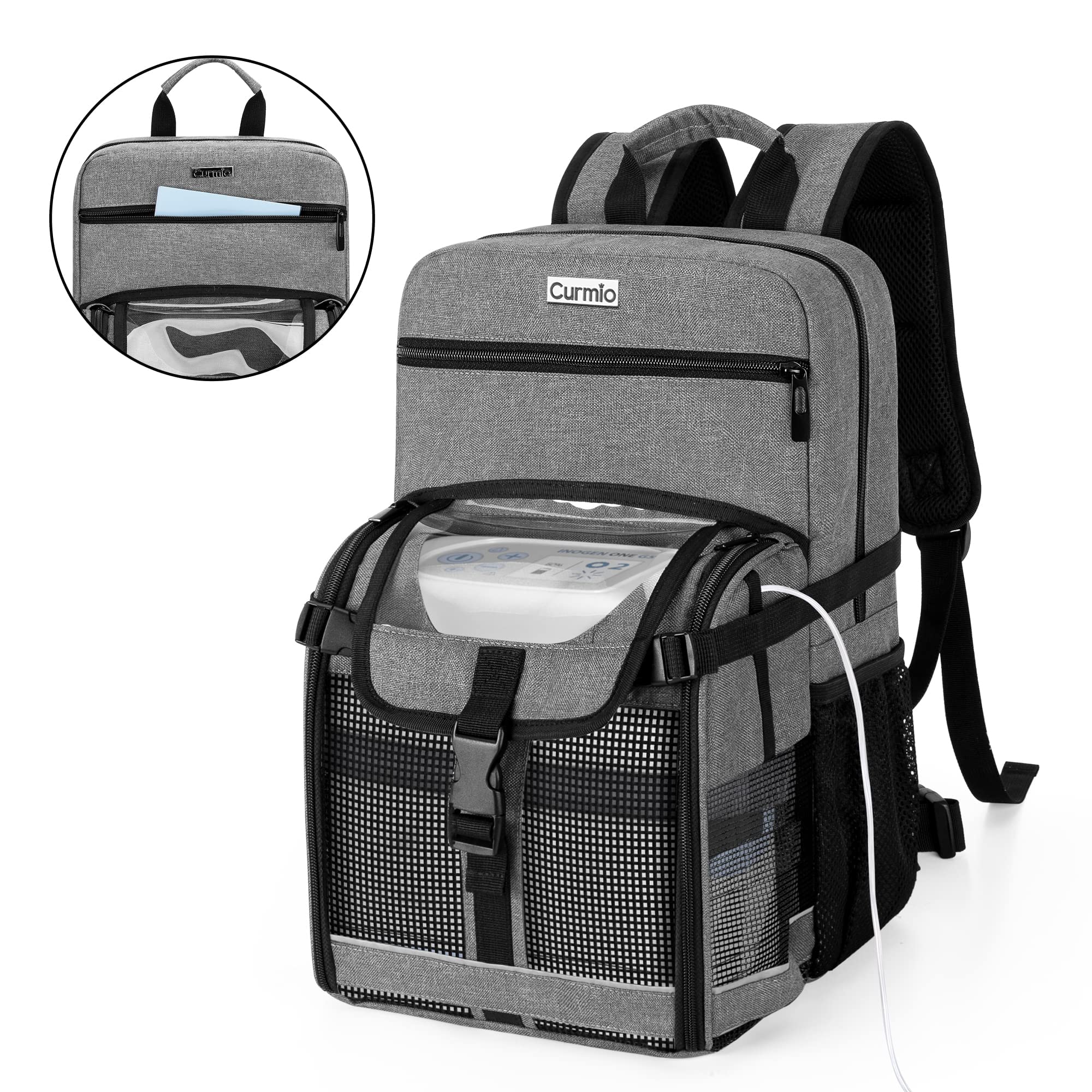 CURMIO Travel Backpack for Portable Oxygen Concentrators - Compatible with Inogen, OxyGo & Caire Units | Durable Medical Bag with Multiple Storage Compartments | Perfect for Air Travel, Hiking & Daily Use