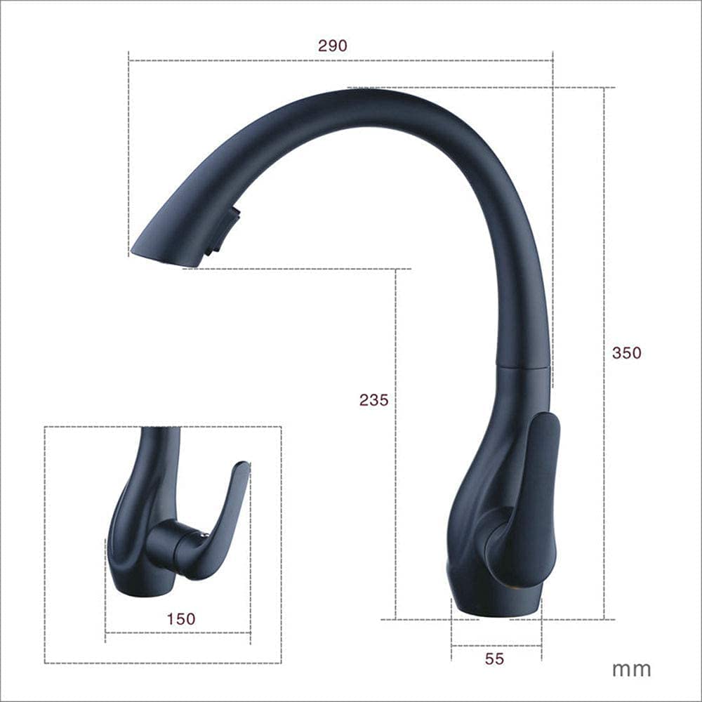 HomeLava Black Pull-Down Kitchen Sink Faucet - Single Hole Brass Water Tap with Sprayer | Durable Baked Paint Finish for Bar, Bathroom & Basin Sinks | Perfect for Modern Homes & Commercial Spaces