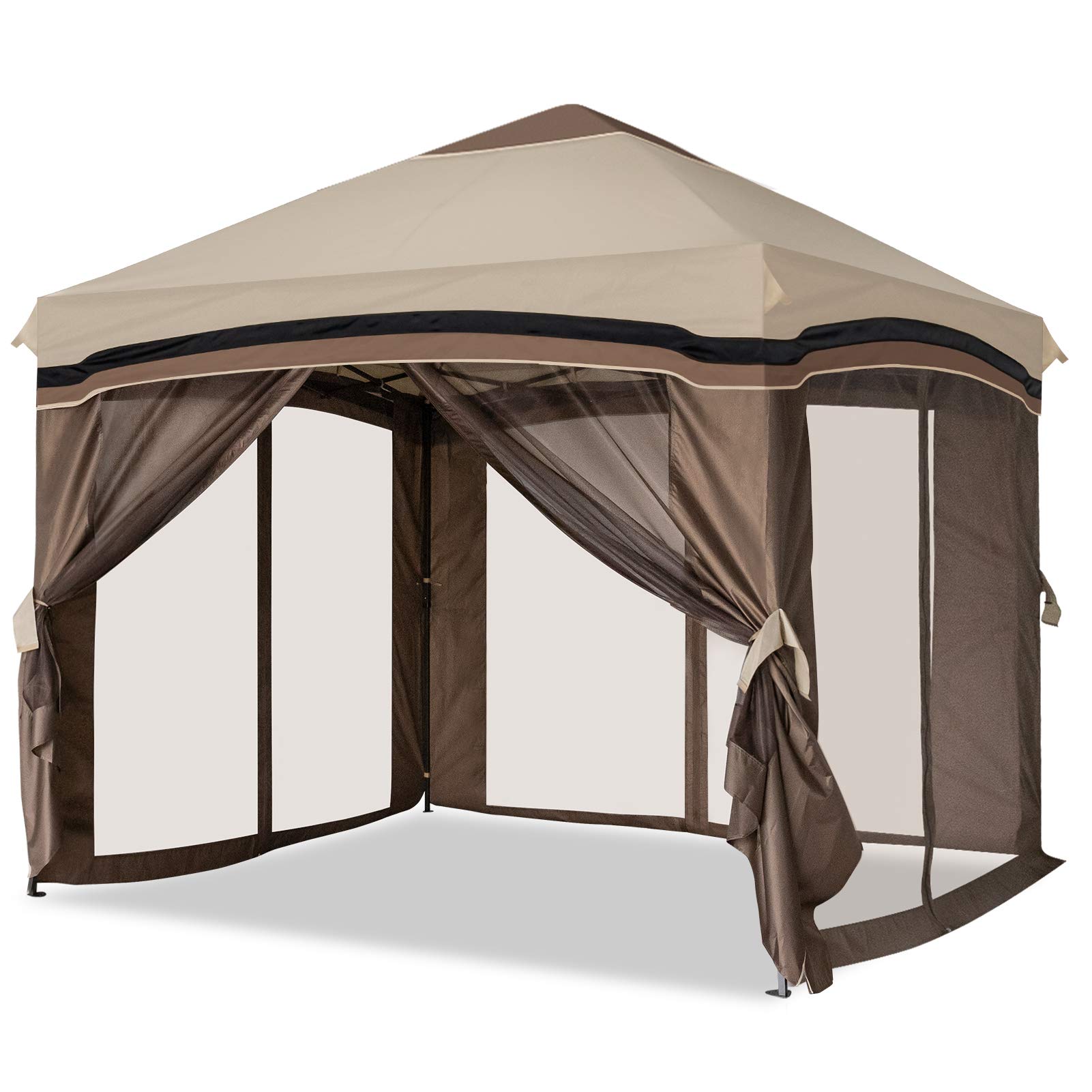 10' x 10' COOS BAY Pop Up Gazebo Tent - Outdoor Canopy Shelter with Netting, Beige - Perfect for Backyard Parties, Camping, Picnics & Beach Outings